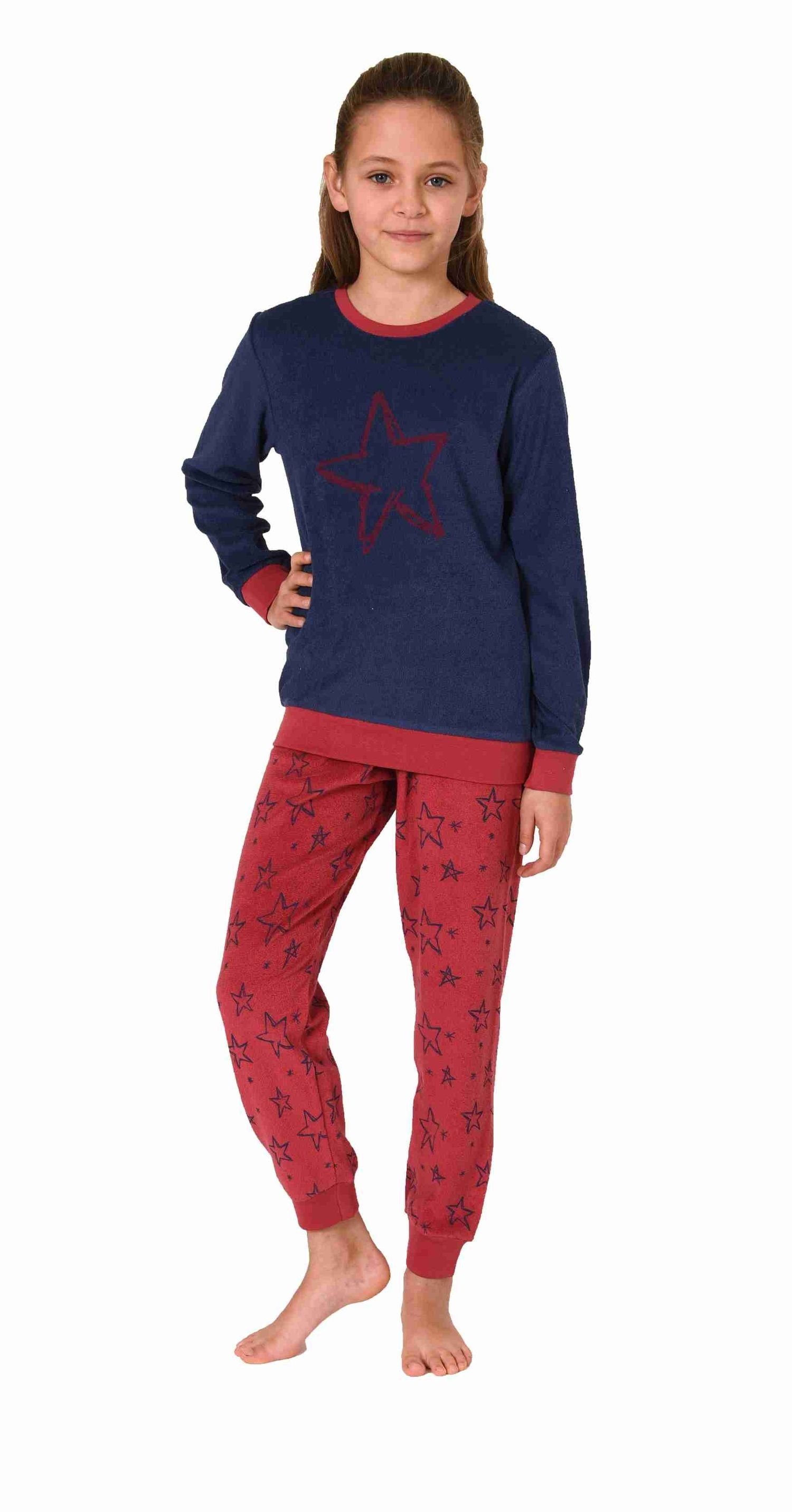 Normann Pyjama Kuscheliger Mädchen Frottee Schlafanzug mit Bündchen in Sterne Optik