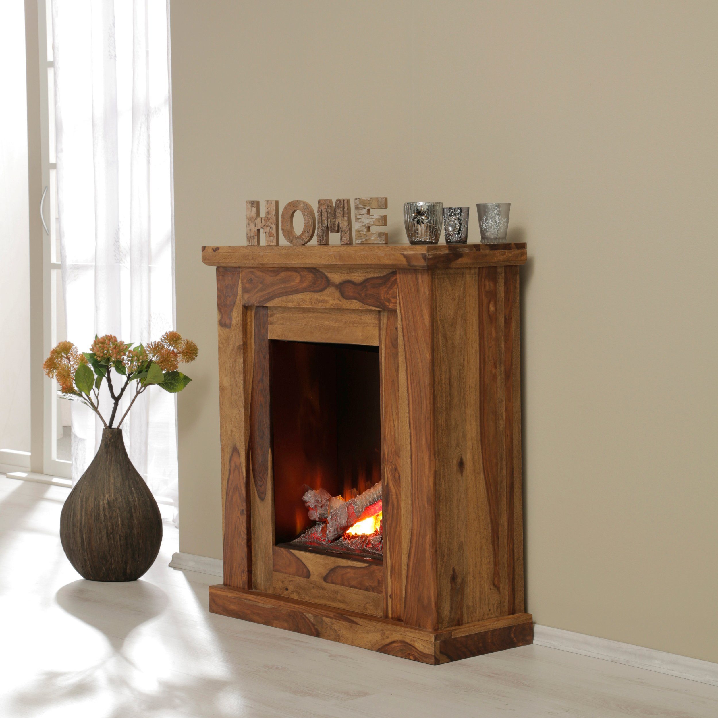 Albero Elektrokamin Mumbai, Heizung, 1000/2000 W, 3D Flammeffekt, große Maserung, Fernbedienung