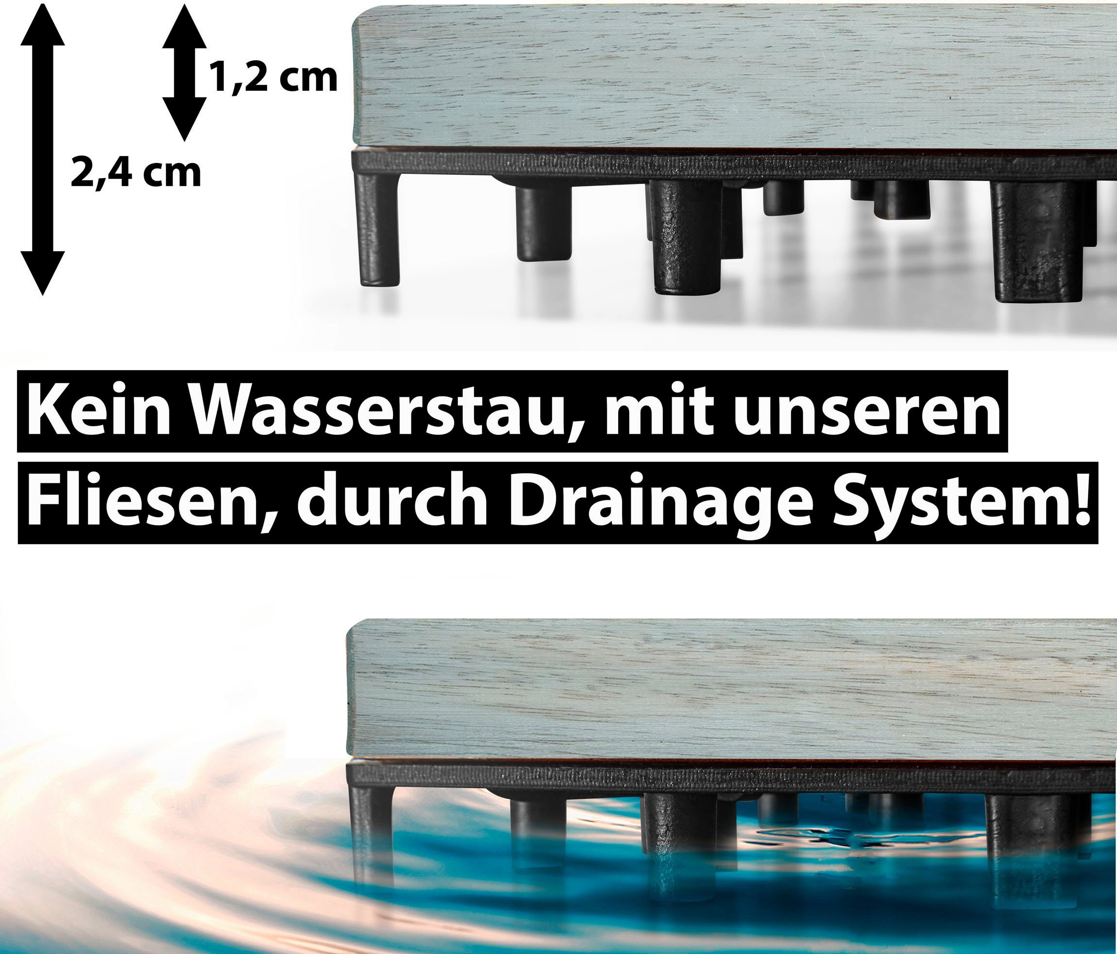 Gartenfreude Holzfliesen, Set, 10 St., 0,9 m², Akazienholz, wetterfest, mit Klickfunktion