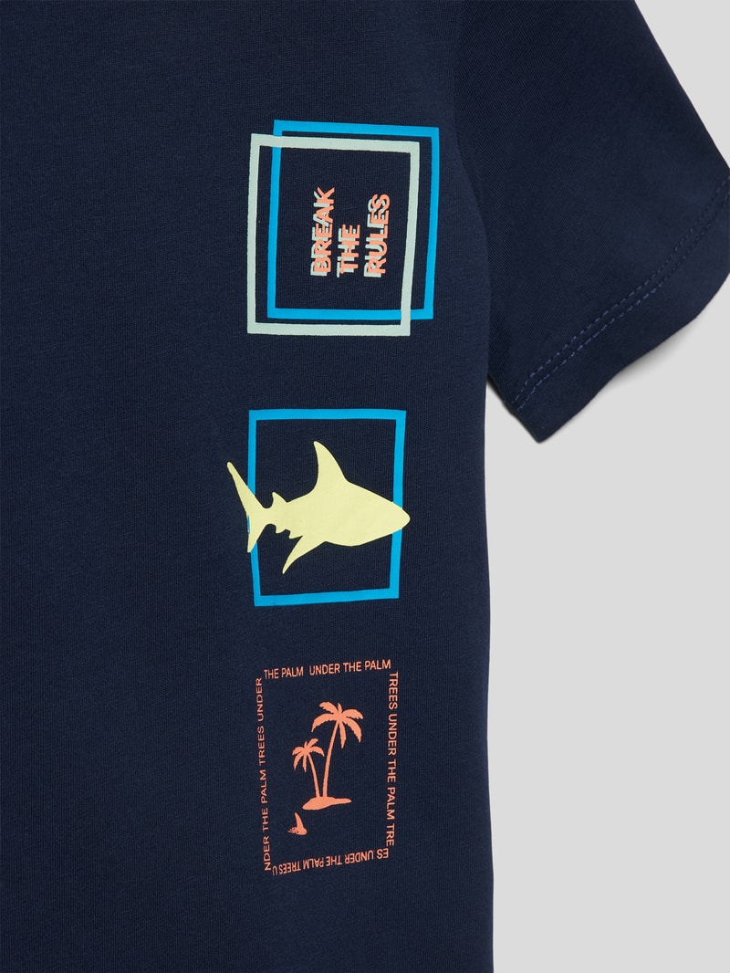 T-Shirt aus Baumwolle mit Motiv-Prints in marineblau