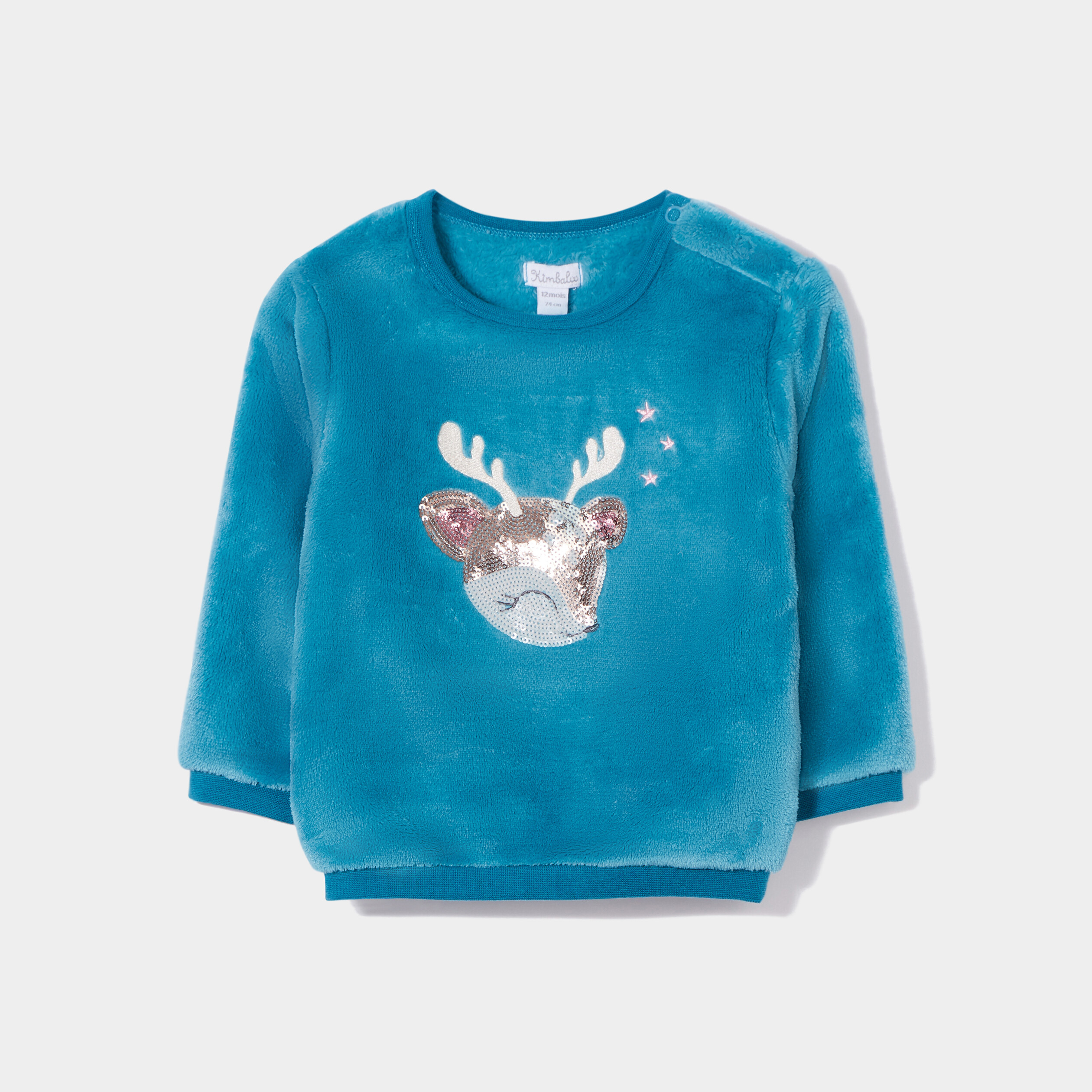 Sweat velours boutonné à sequins vert turquoise bébé fille | La Halle