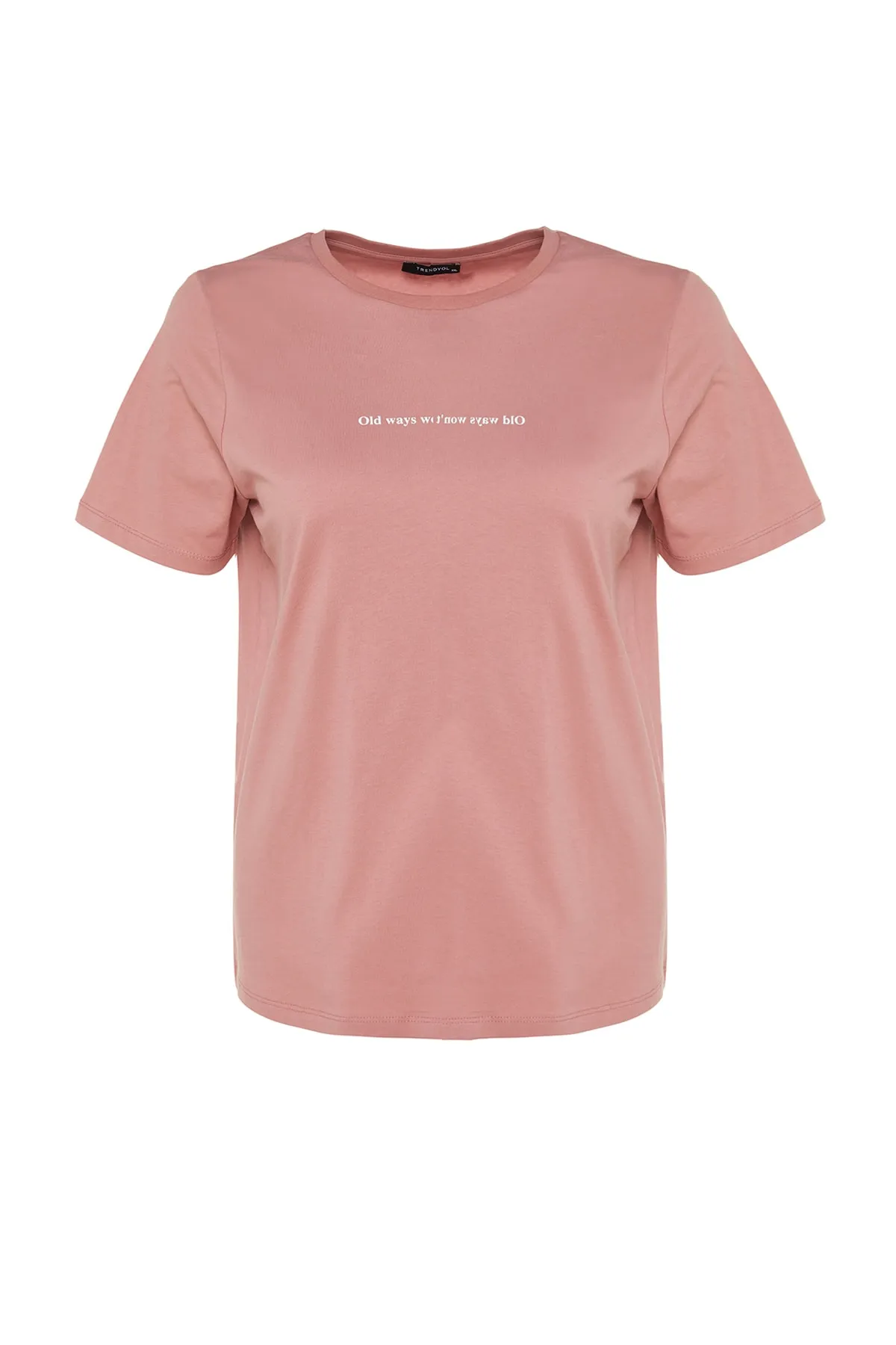 Trendyol Curve  Dried Rose bedrucktes Strick-T-Shirt mit Rundhalsausschnitt TBBSS23BF00034