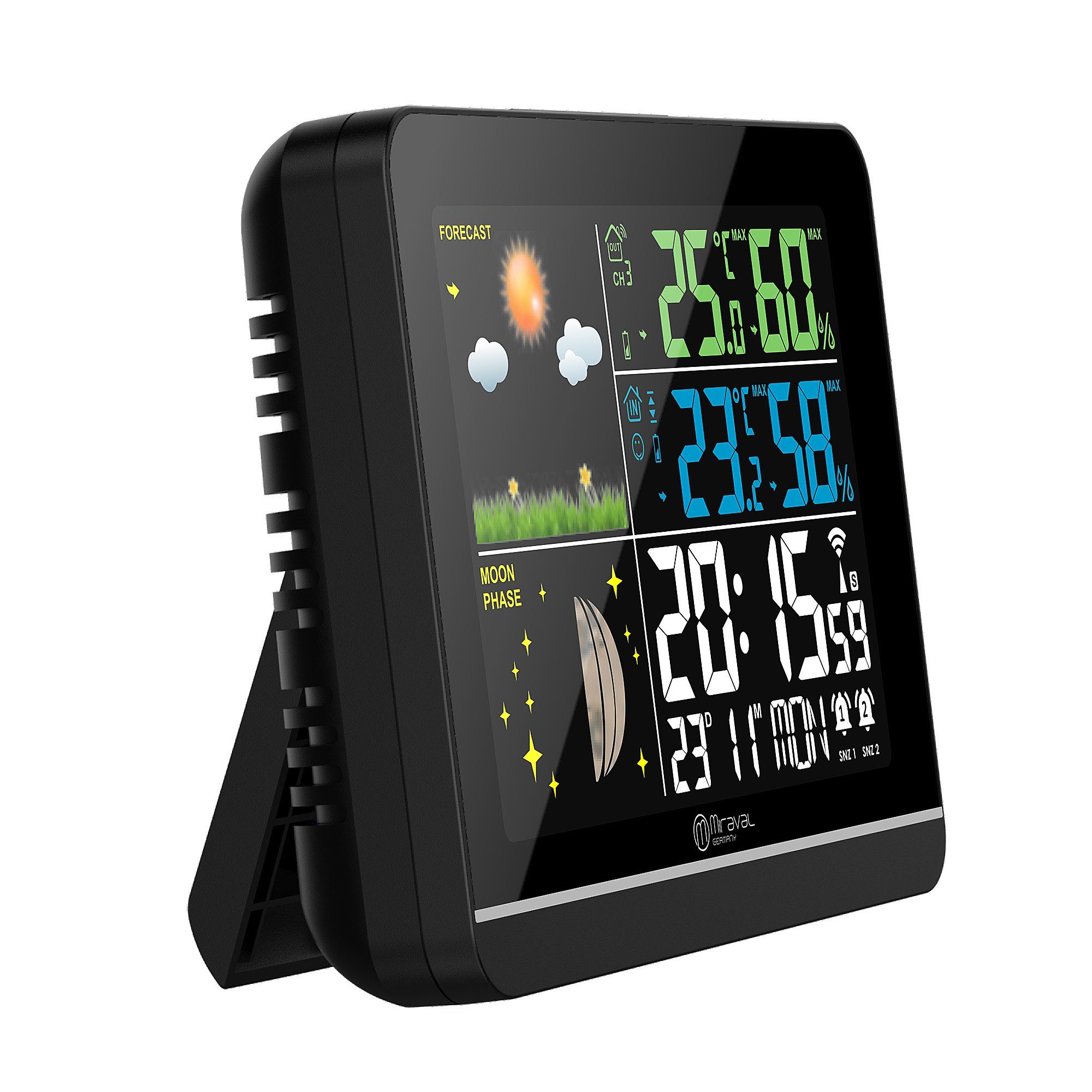 Miraval Miraval Wetterstation Farbdisplay Funkwetterstation (Außensensor Schimmelwarner Datumsanzeige Mondphase Frostalarm Wecker)