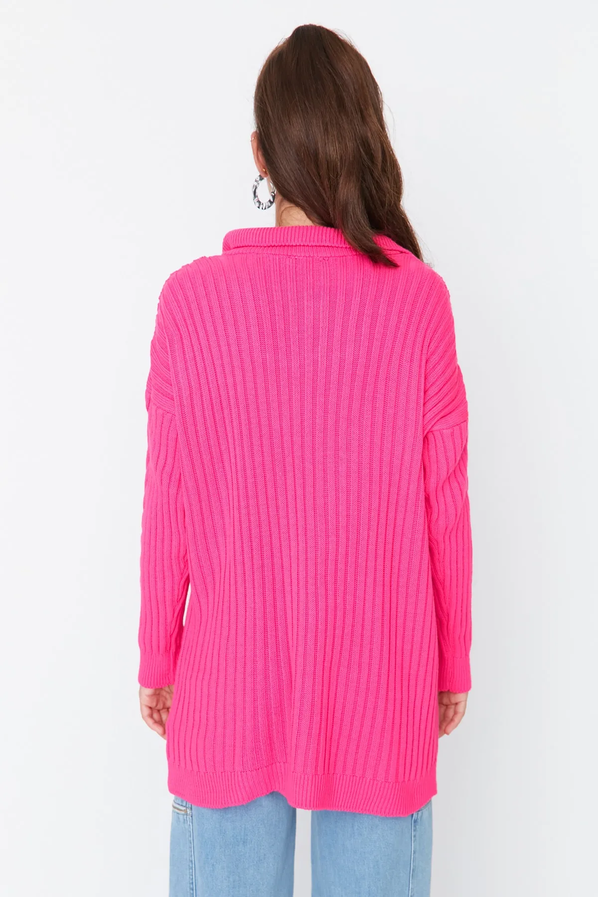 Trendyol Modest  Fuchsia Thessaloniki Gestrickter Strickpullover mit Reißverschluss TCTAW23AK00017