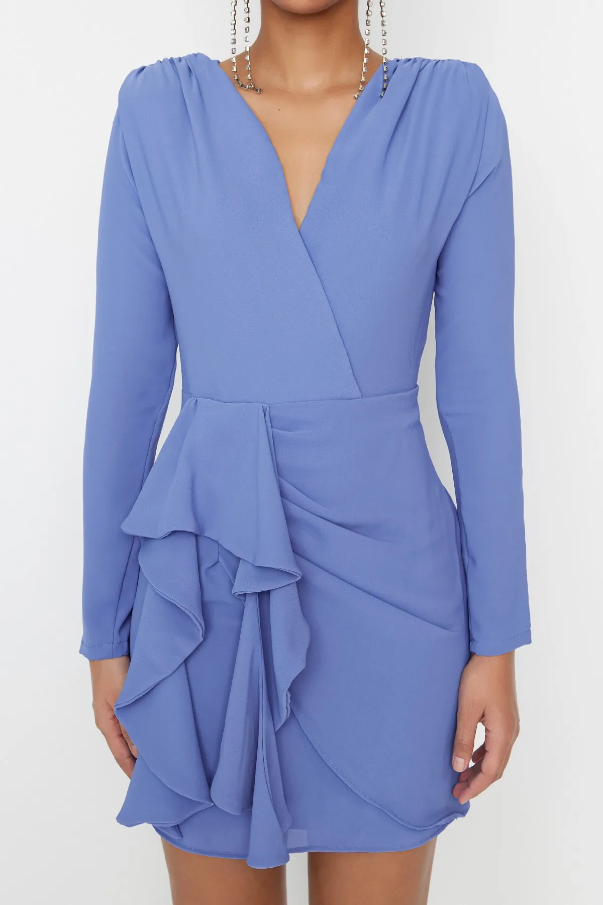 Trendyol Collection  Blaues, gestricktes, zweireihiges, elegantes Abendkleid TPRAW23EL00260