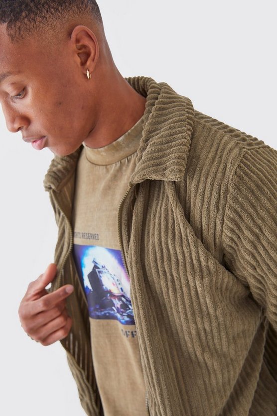 Gerippte Harrington-Jacke & Hose mit geradem Bein
