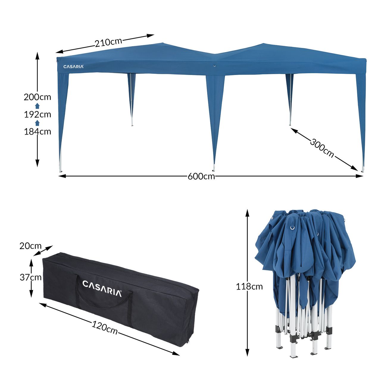 Casaria Faltpavillon Blau 3x6m