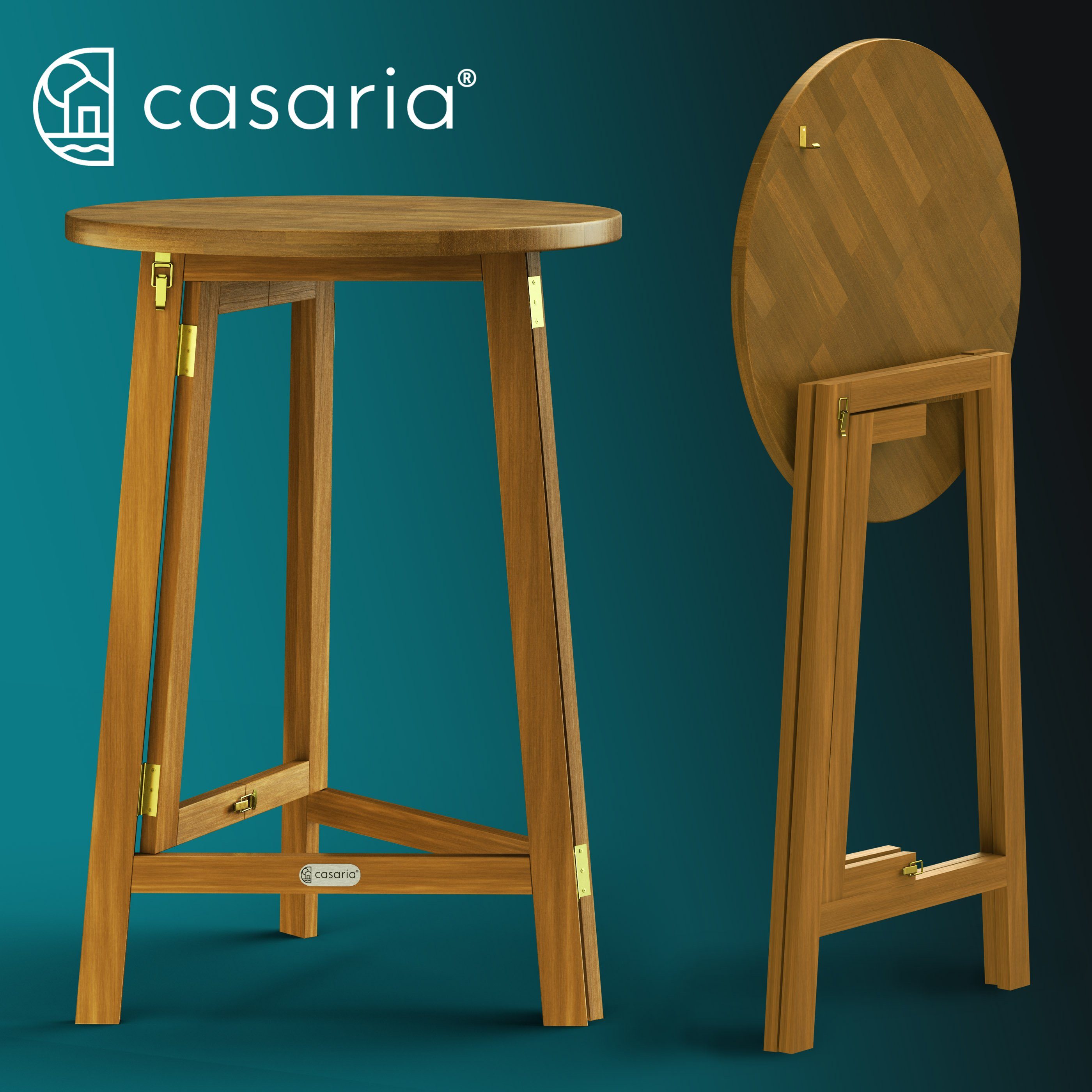 Casaria Stehtisch Akazie (1-St), Holz Klappbar 110cm Hoch Ø78 cm Rund Massiv Rustikal Indoor Outdoor