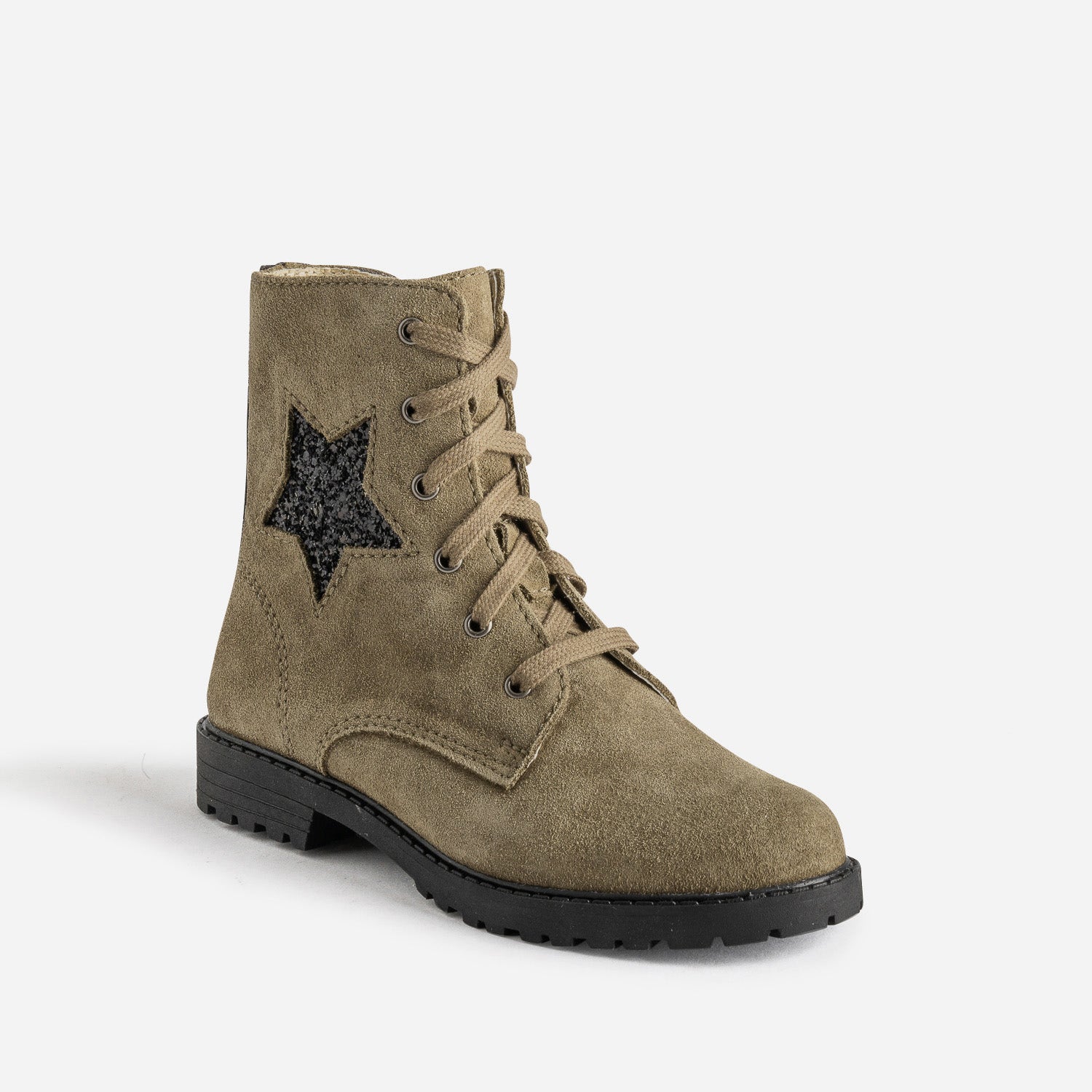 Bottine BUGGY éco-conçue kaki cuir velours