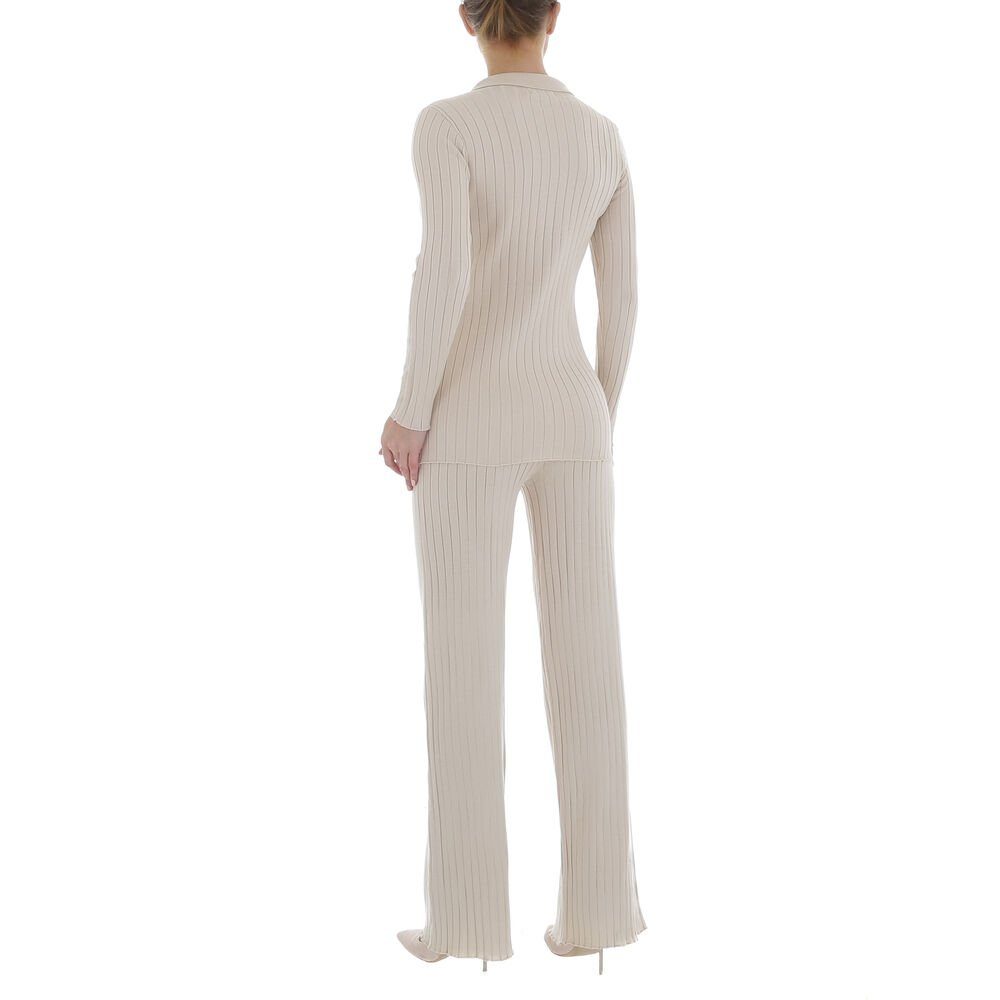 Ital-Design Freizeitanzug Damen Freizeit, Stretch Zweiteiler in Beige