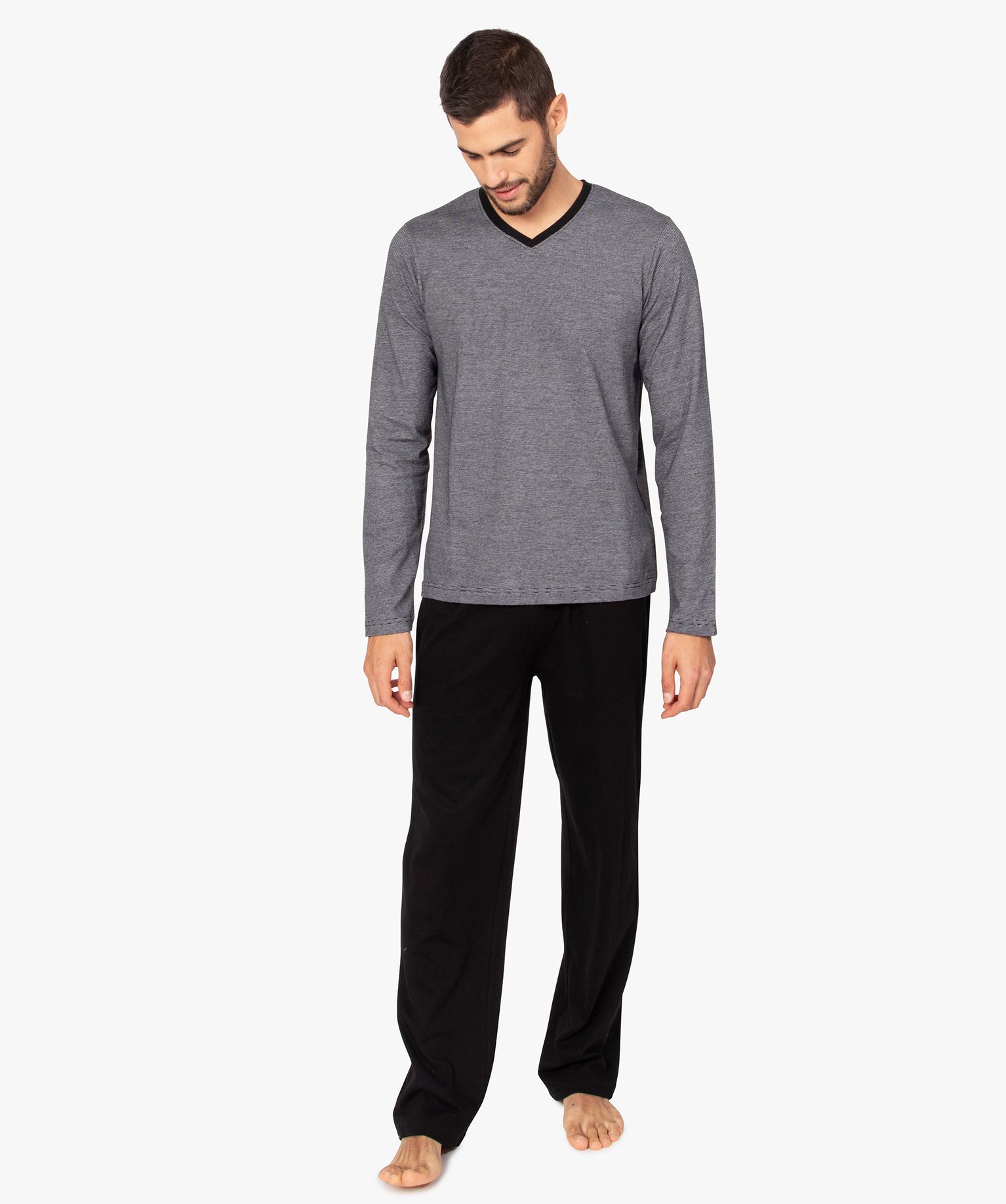 Pyjama homme bicolore à manches longues noir | GEMO