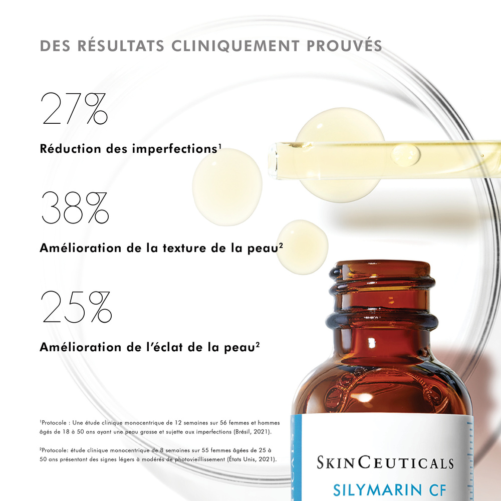 SkinCeuticals Sérum Antioxydant et Anti-ImperfectionsSilymarin CF 30ml Sérum antioxydant à la vitamine C pure pour les peaux grasses ou à imperfections