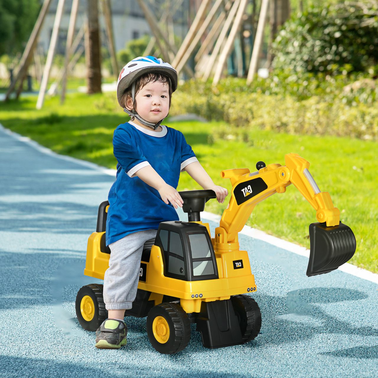 HOMCOM Sitzbagger, Rutscherfahrzeug mit Schaufel, Aufsitzbagger, Rutschauto