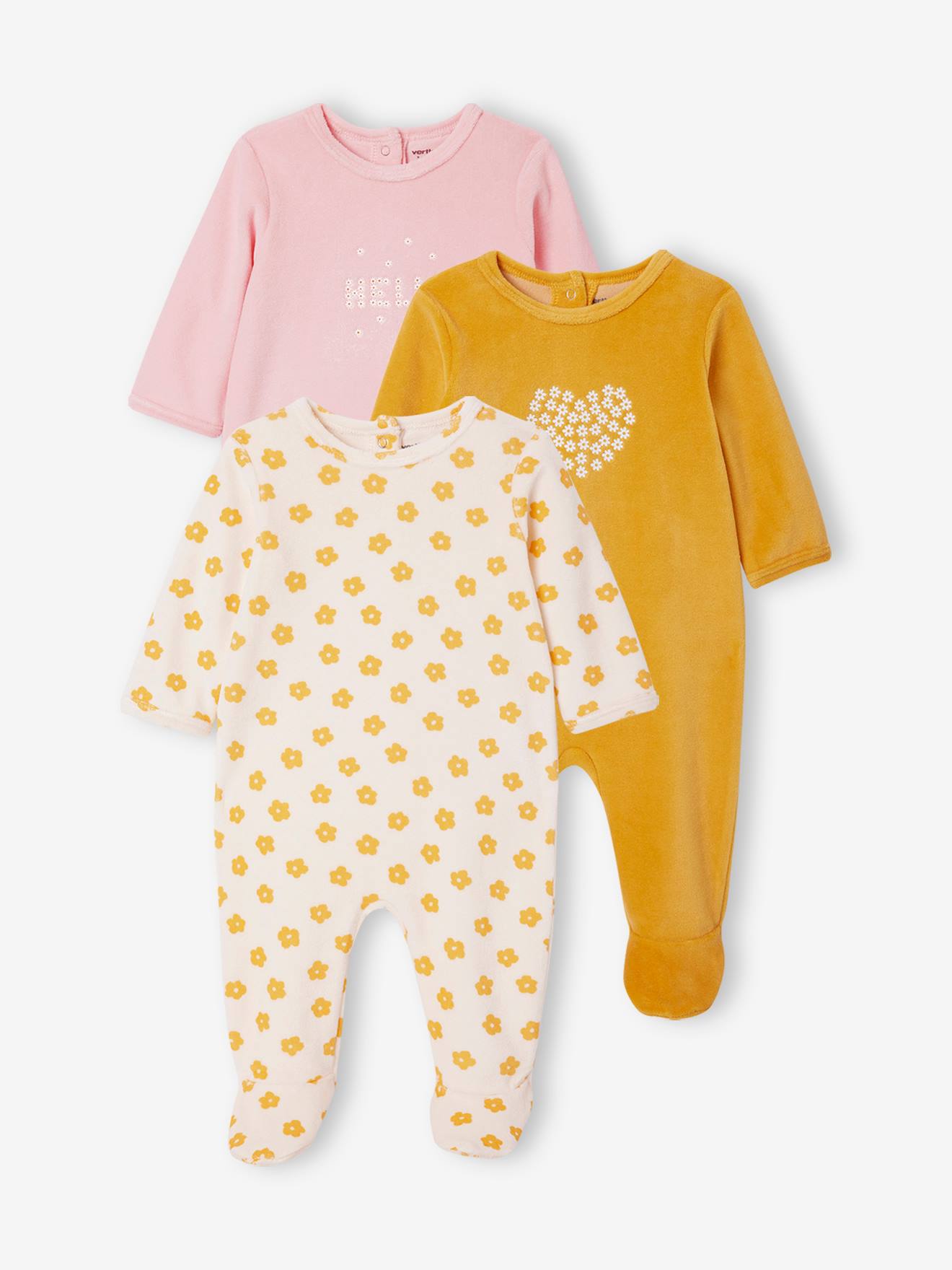 Lot de 3 dors-bien bébé en velours BASICS vert de gris