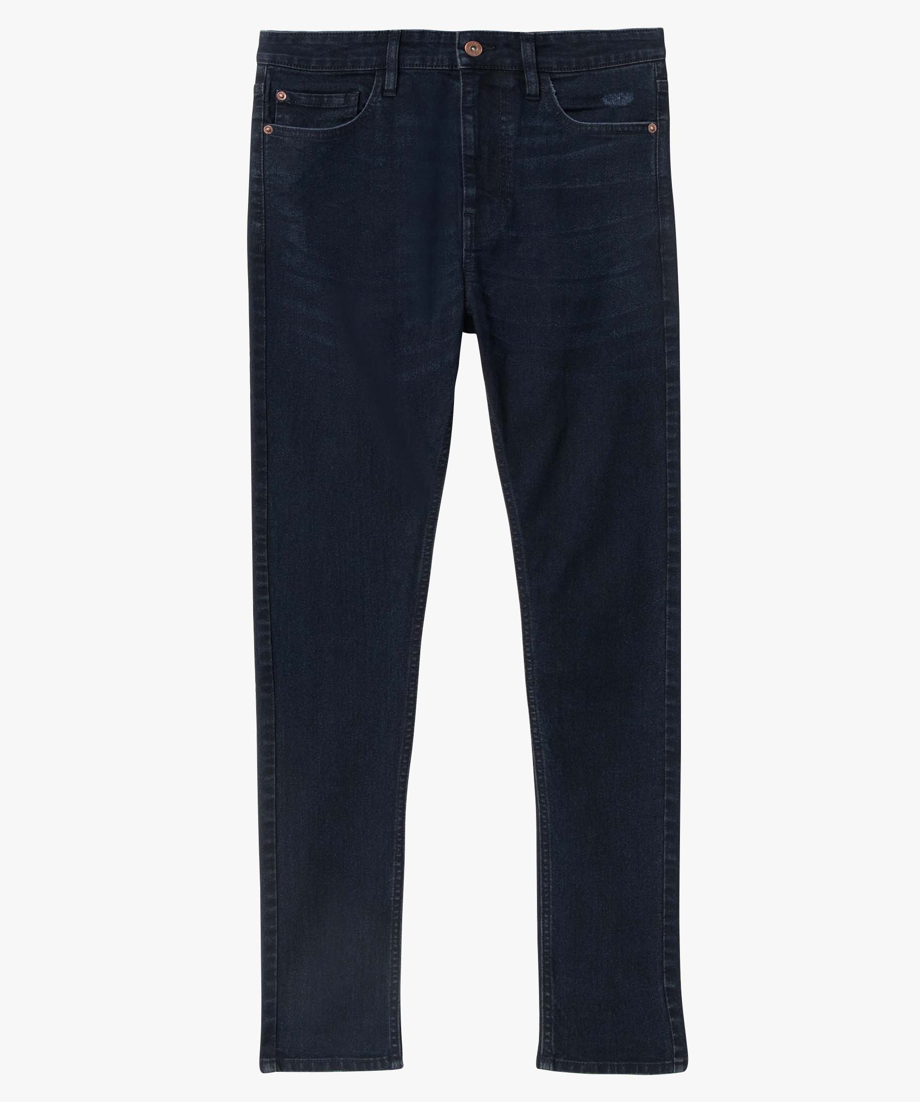 Jean homme skinny taille haute en coton stretch blue black | GEMO