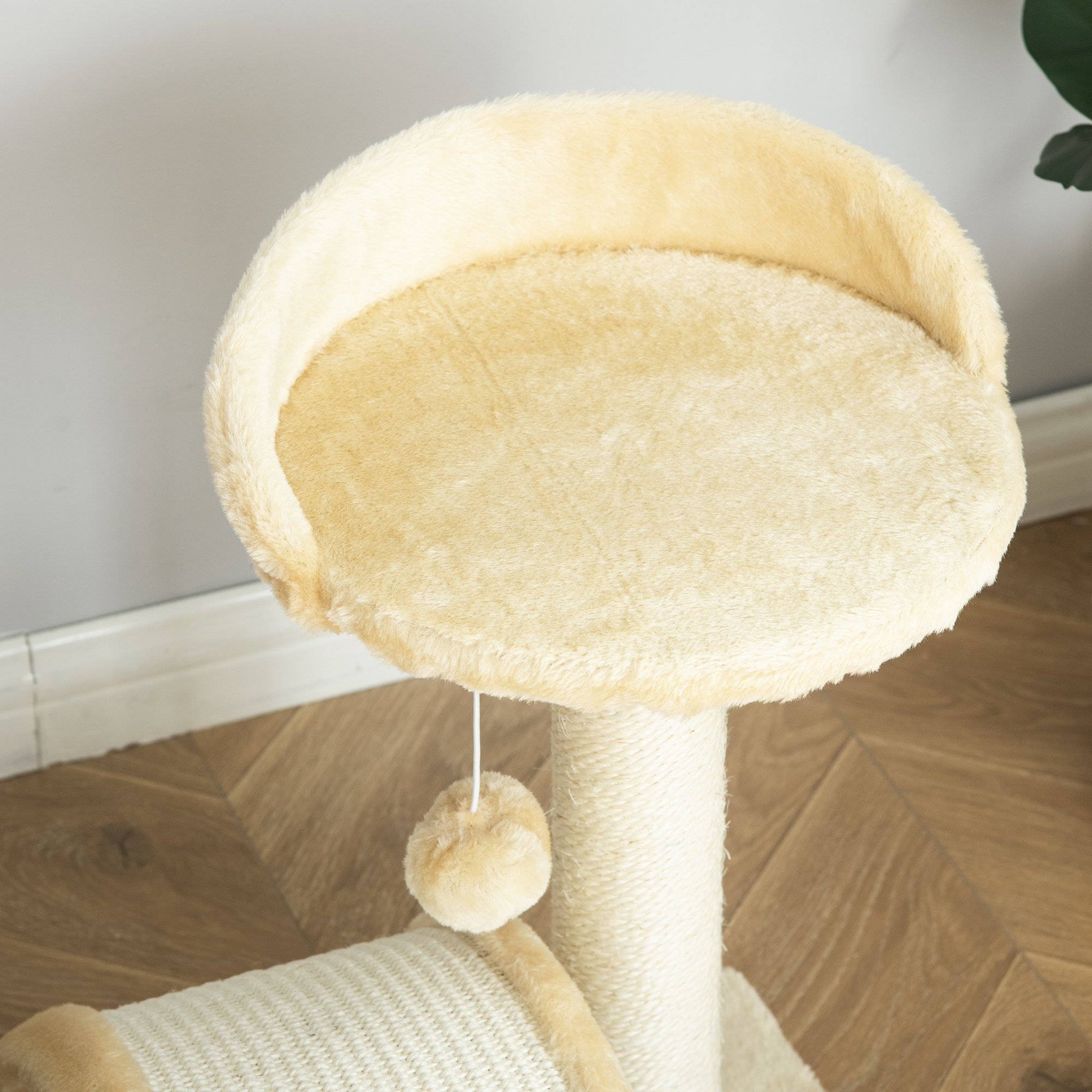 PawHut Kratzbaum Katzenbaum mit Spielbällen Sisalseil-Kratzstangen, Beige, 35.5L x 37B x 46H cm