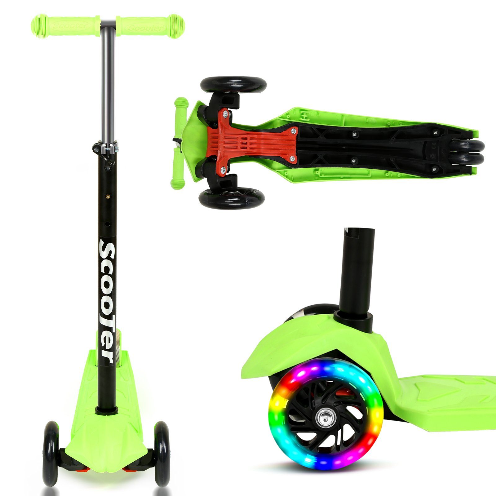 TolleTour Scooter Kinderroller Tretroller LED-Räder bis 50 kg Höhenverstellbar