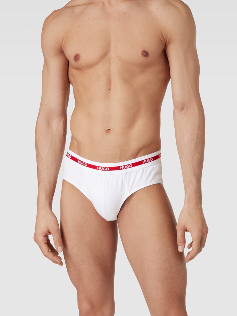 Slip mit elastischem Logo-Bund im 3er-Pack in weiß
