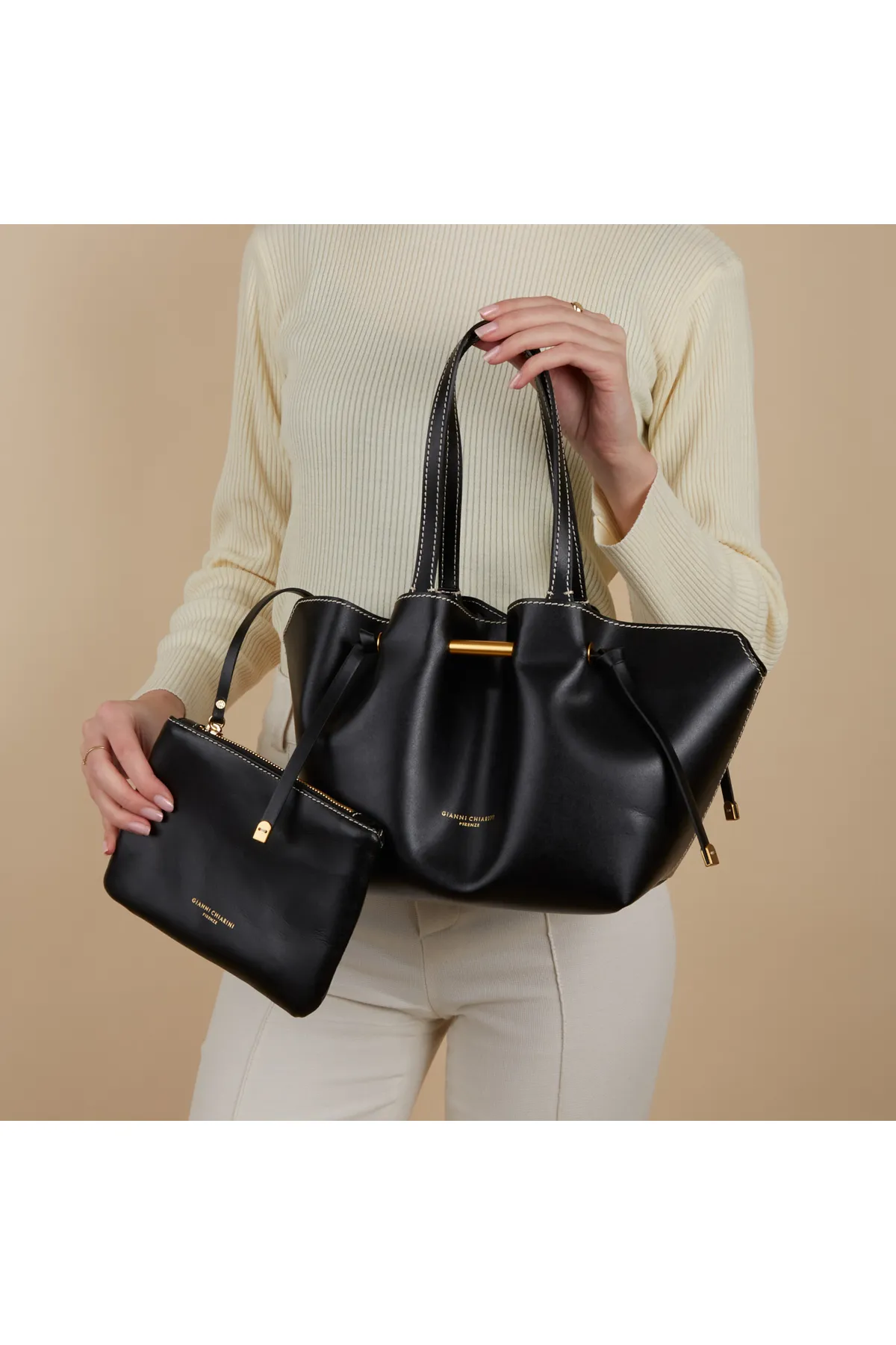 GIANNI CHIARINI  Damen Schultertasche Schwarz Bs-10630-prck-1