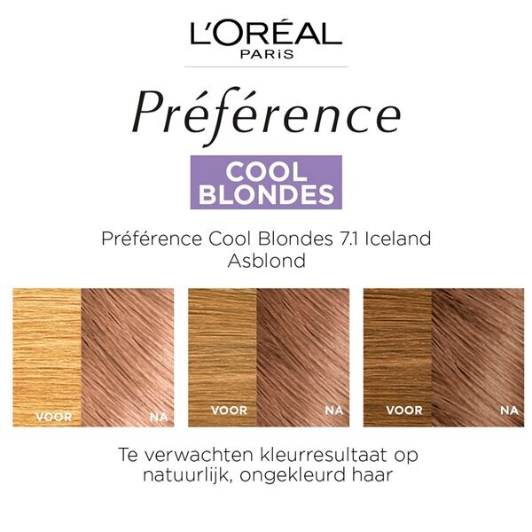 L'Oréal Paris Preference Cool Blondes 7.1 As Middenblond Permanente Haarkleuring