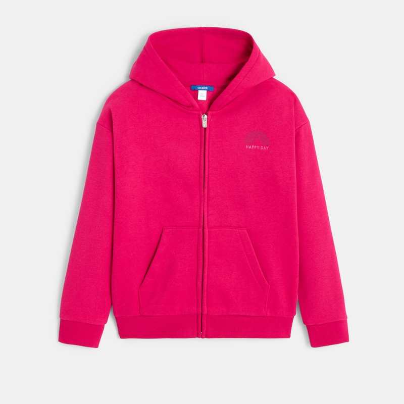 Sweat-shirt à capuche uni rose fille