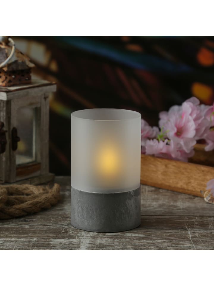 MARELIDA LED Solar Windlicht Solar Kerze Glas flackernd H: 12,5cm in grau günstig kaufen onesize