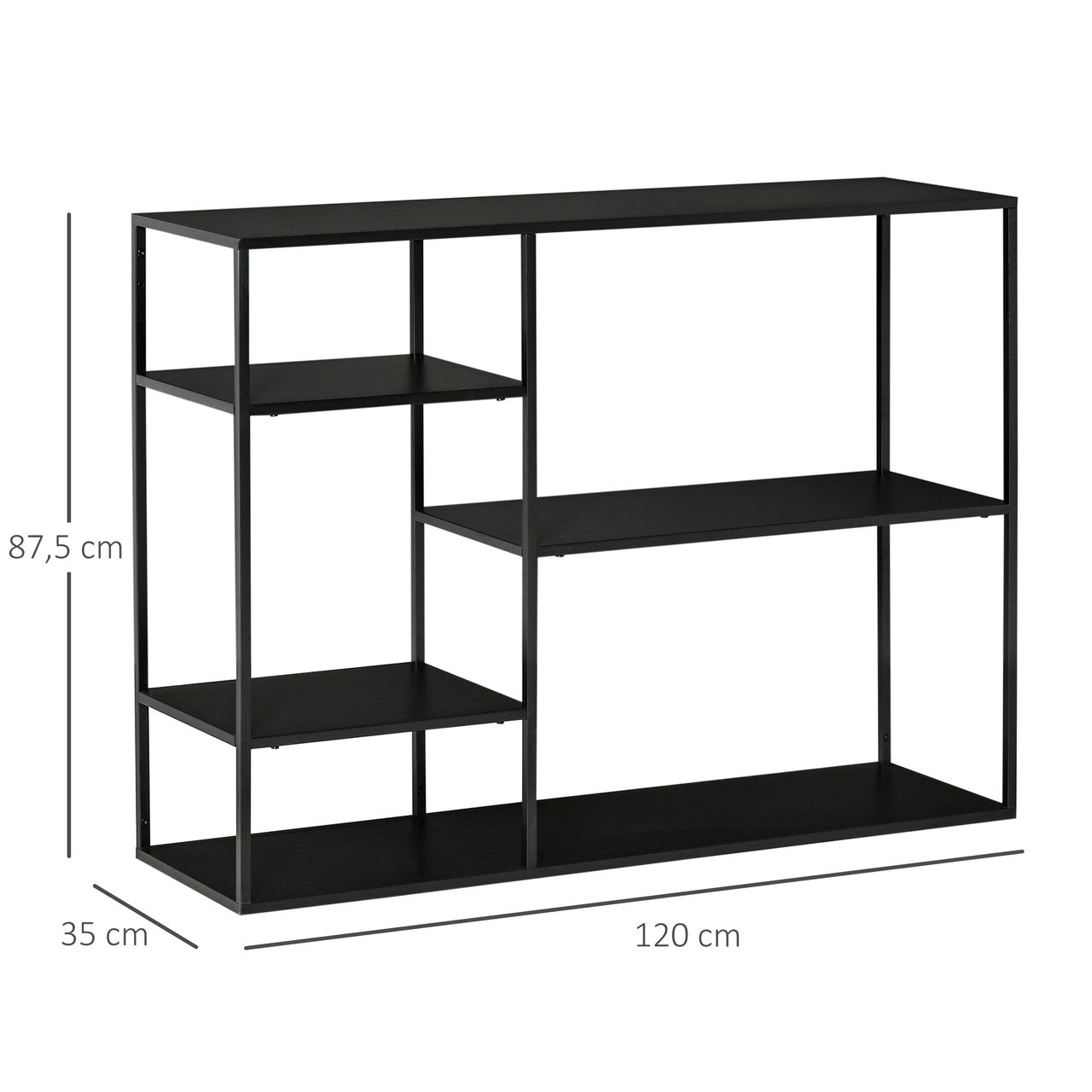 HOMCOM Standregal Bücherregal Lagerregal Aktenregal mit 5 offenen Fächern Küchenregal Metall Schwarz 120 x 35 x 87,5 cm
