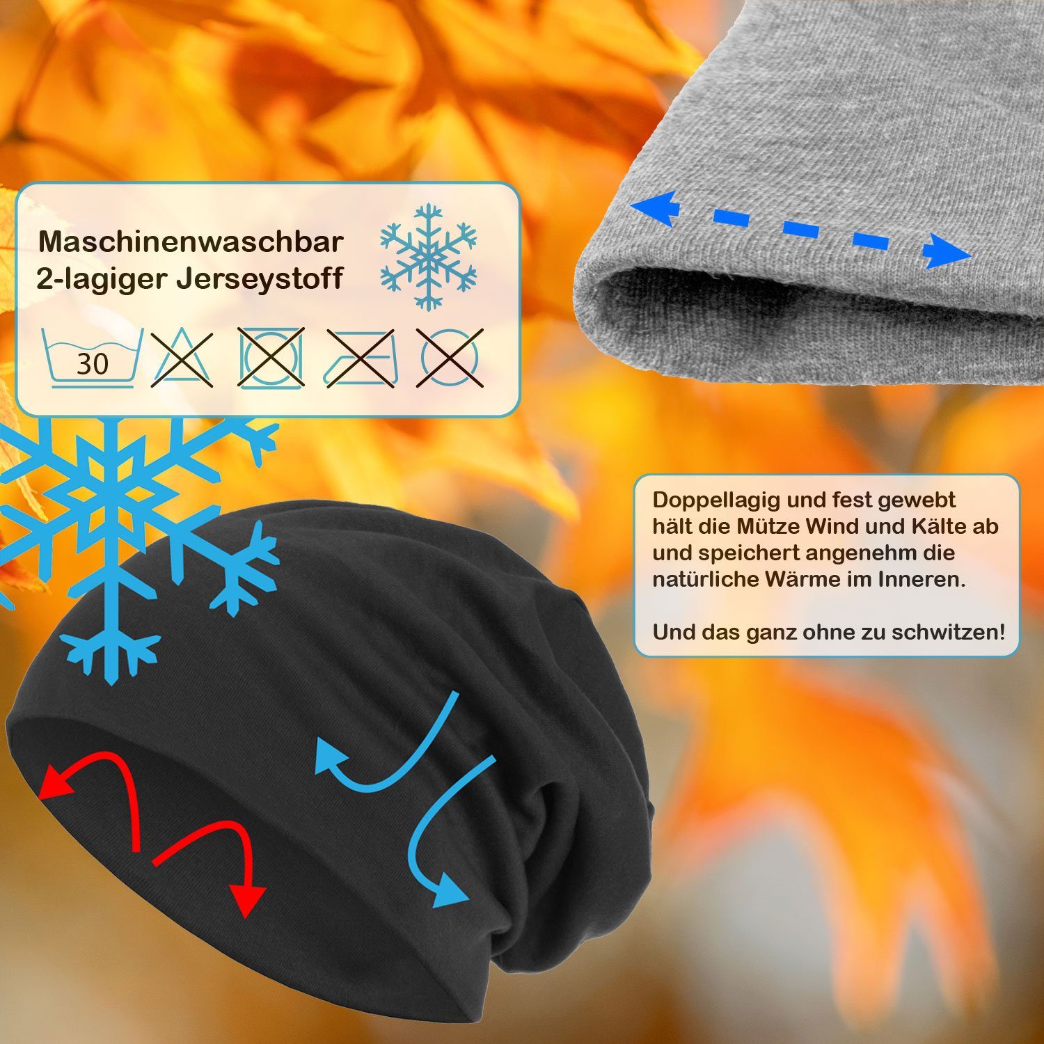 style3 Beanie Warme Herbst Mütze Damen Herren Haube Winter Laufen Sport Rad Chemo