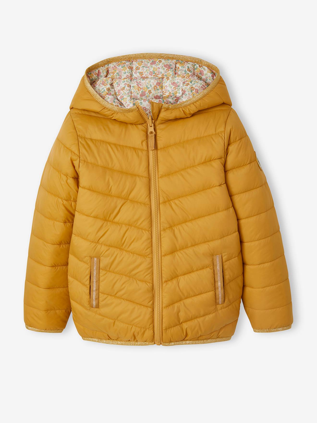 Doudoune à capuche légère réversible fille anthracite imprimé