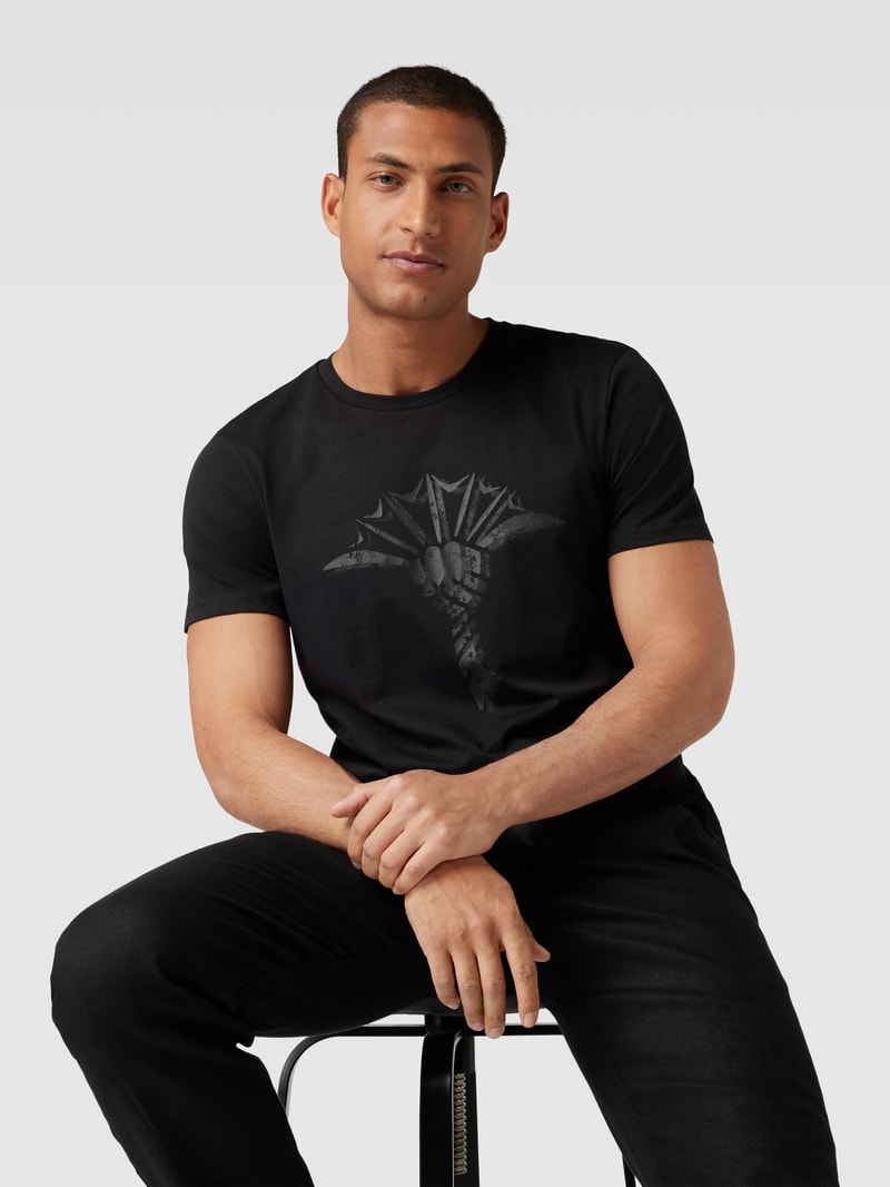 T-Shirt mit Motiv-Print Modell 'Alerio' in schwarz