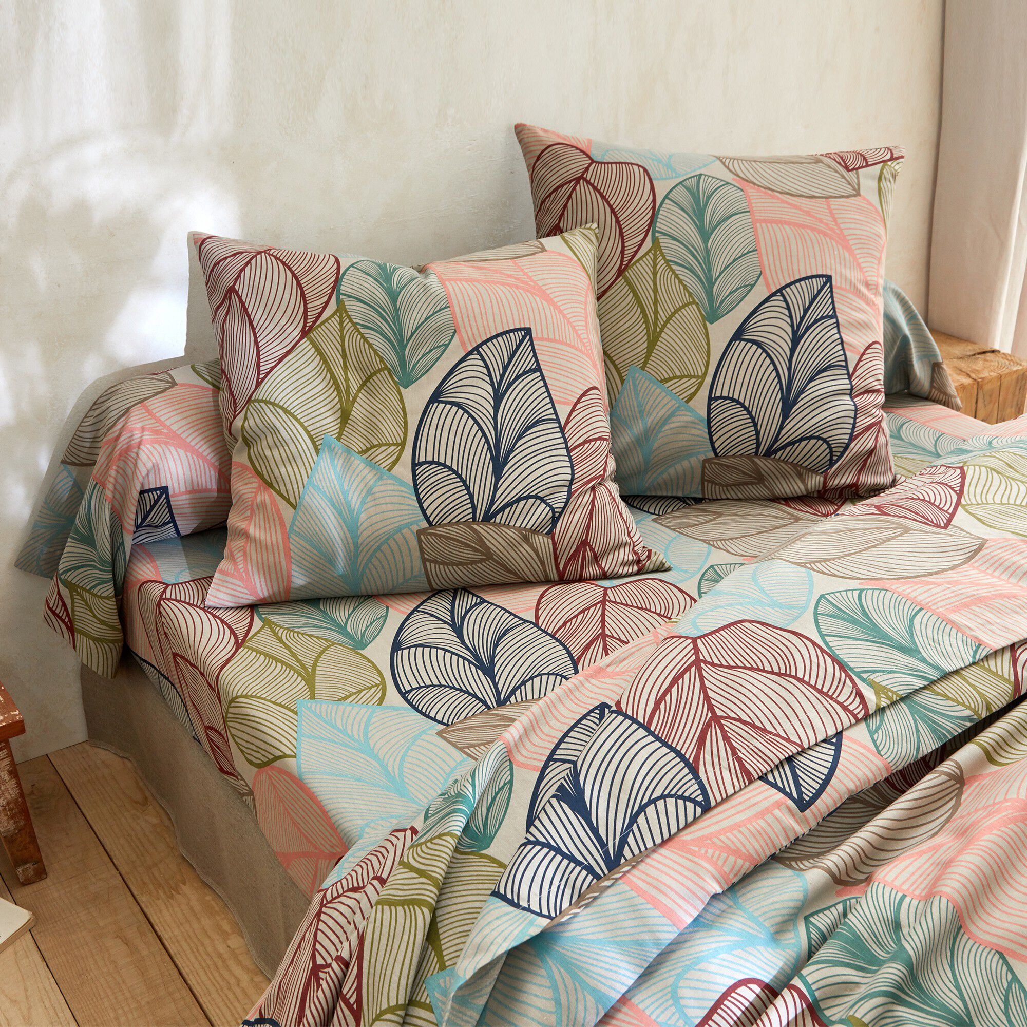 Linge de lit Elsa en polycoton à motifs feuilles