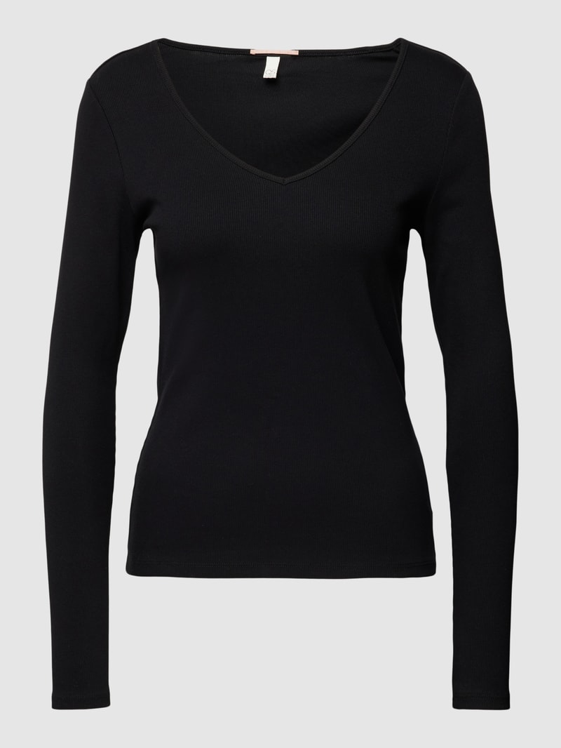 Longsleeve mit abgerundetem V-Ausschnitt in black