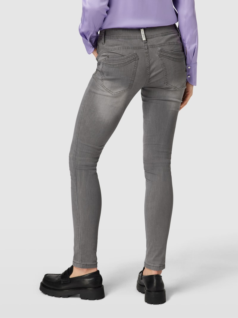 Skinny Fit Jeans mit Knopfleiste Modell 'Malibu' in hellgrau