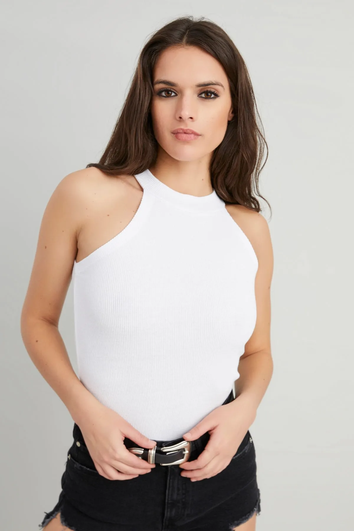 Cool & Sexy  Weiße, ärmellose Bluse für Damen Yİ1566