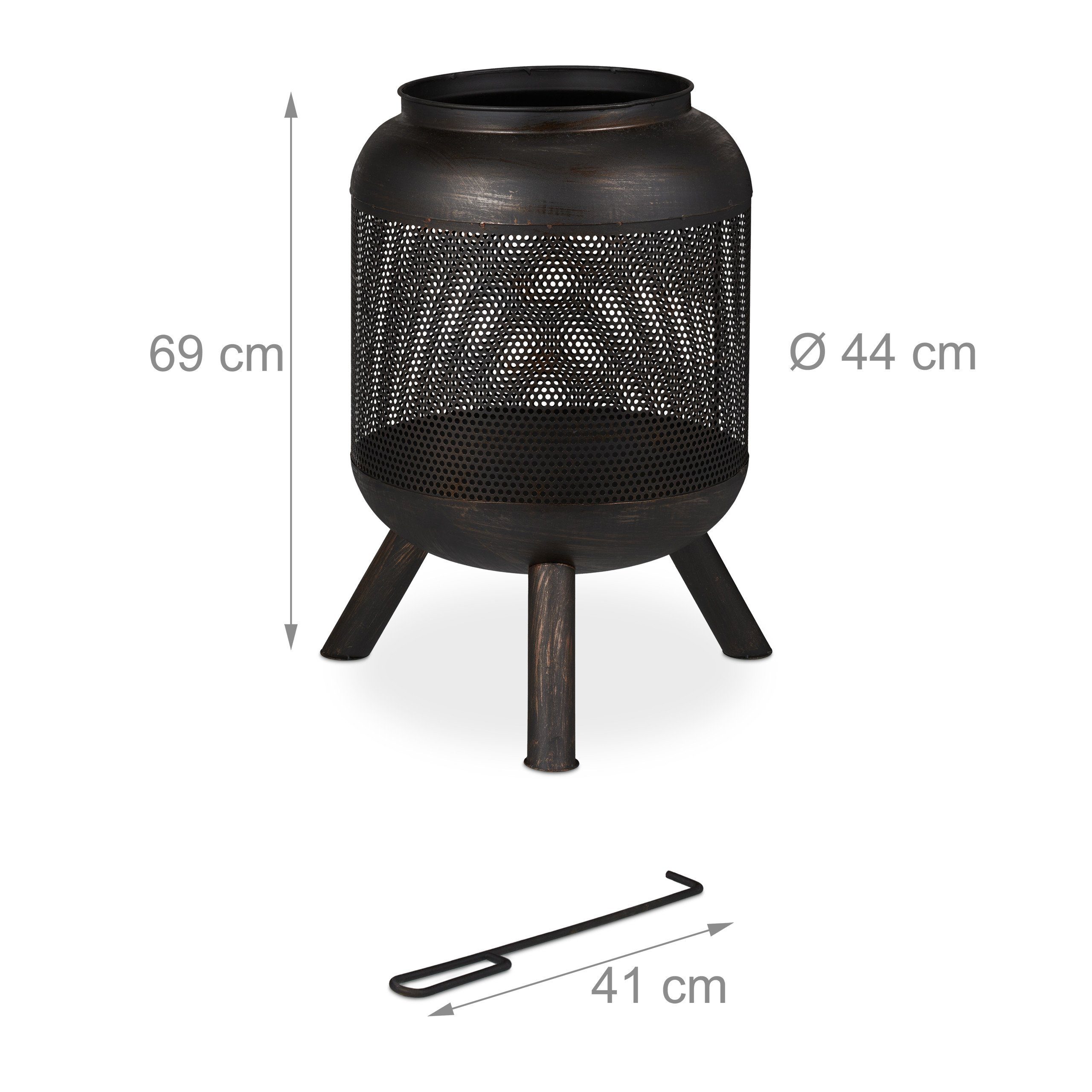 relaxdays Feuerkorb Feuerkorb Krug mit Mesh schwarz-bronze