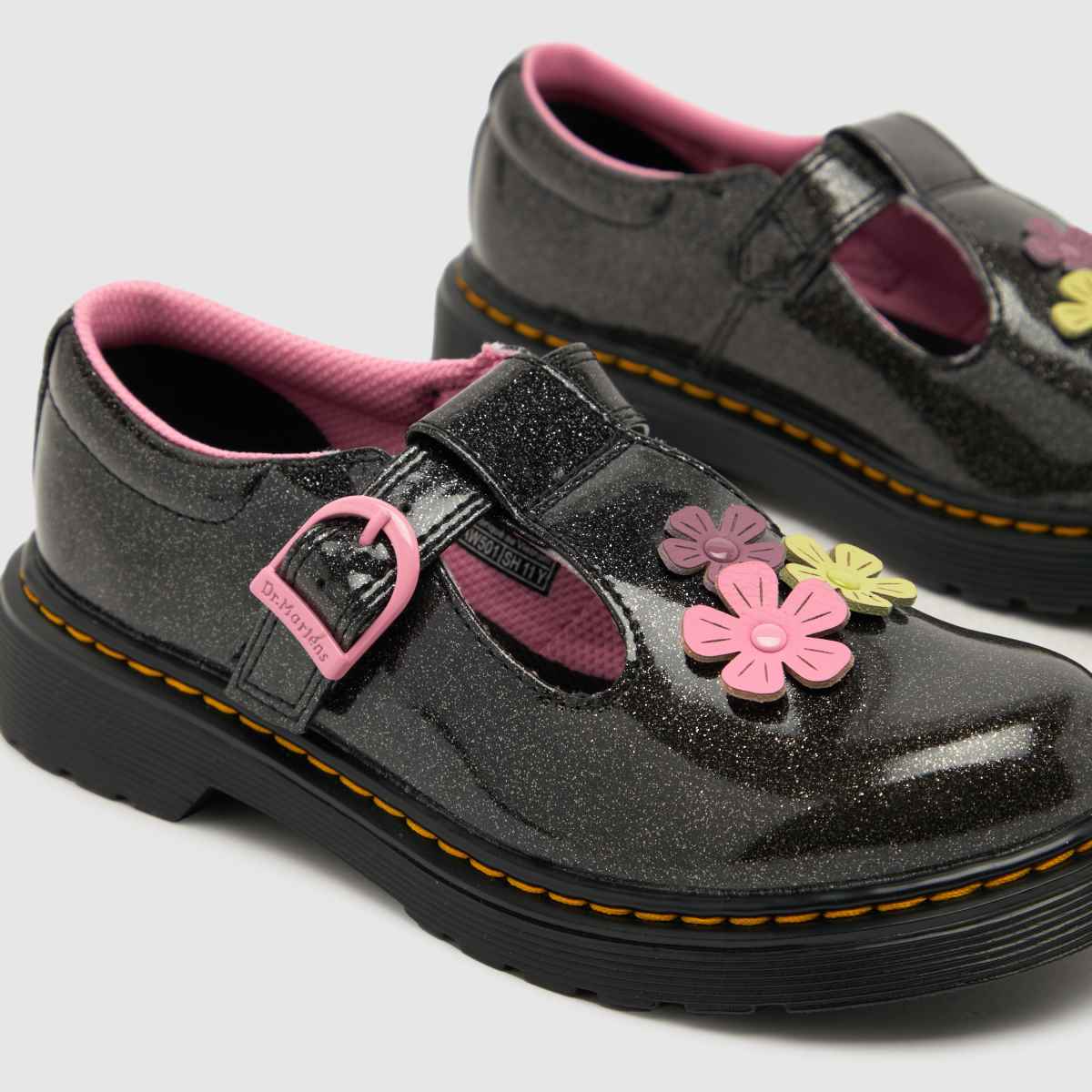 Dr Martens svarta Polley Glitzy flickor juniorskor