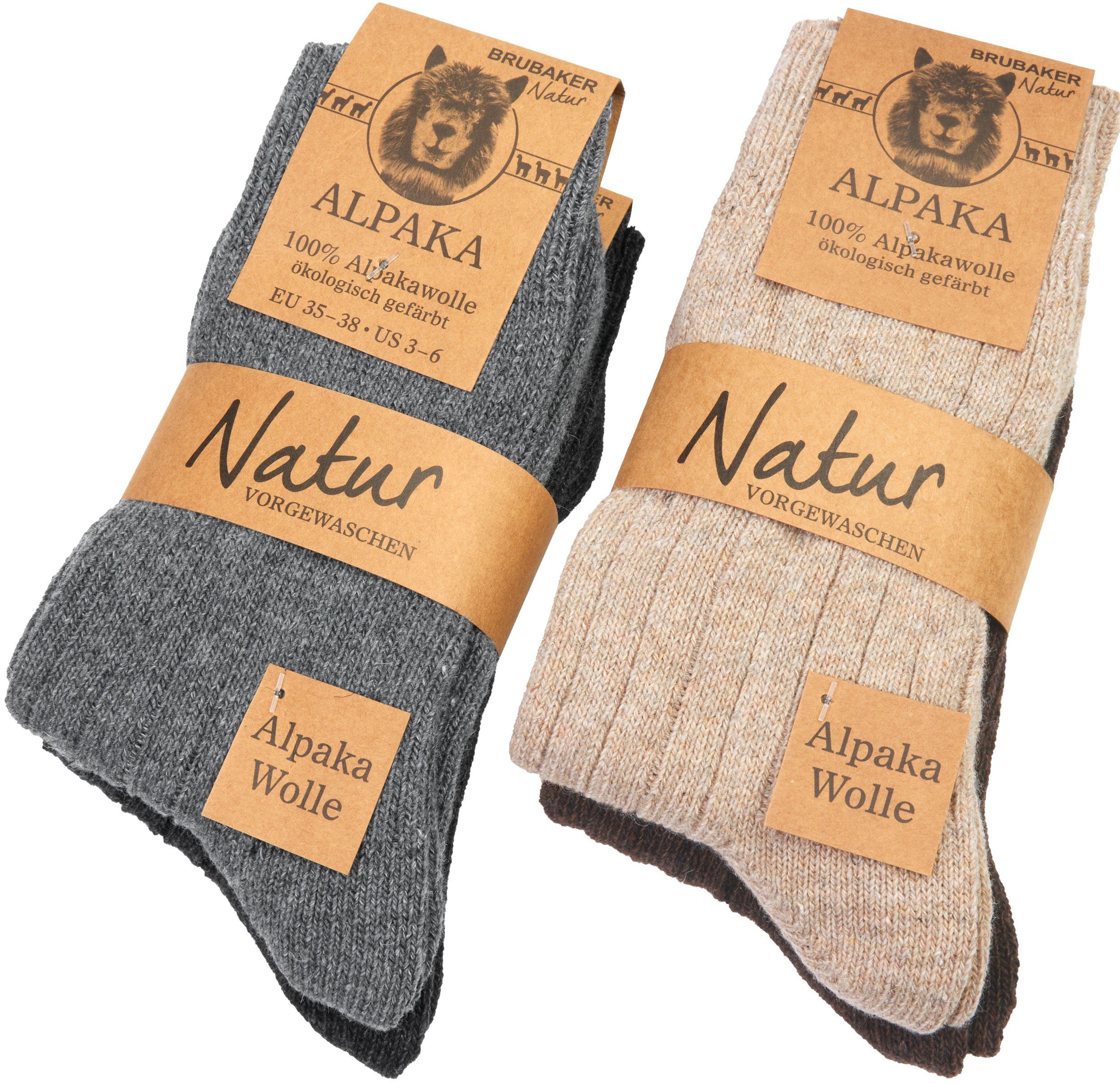 BRUBAKER Socken Alpaka Socken aus 100% Alpakawolle - Warme Feinstrick Wintersocken (Damen und Herren Feinsocken, 4-Paar, Alpakasocken) hohe Unisex Wollsocken für Männer und Frauen