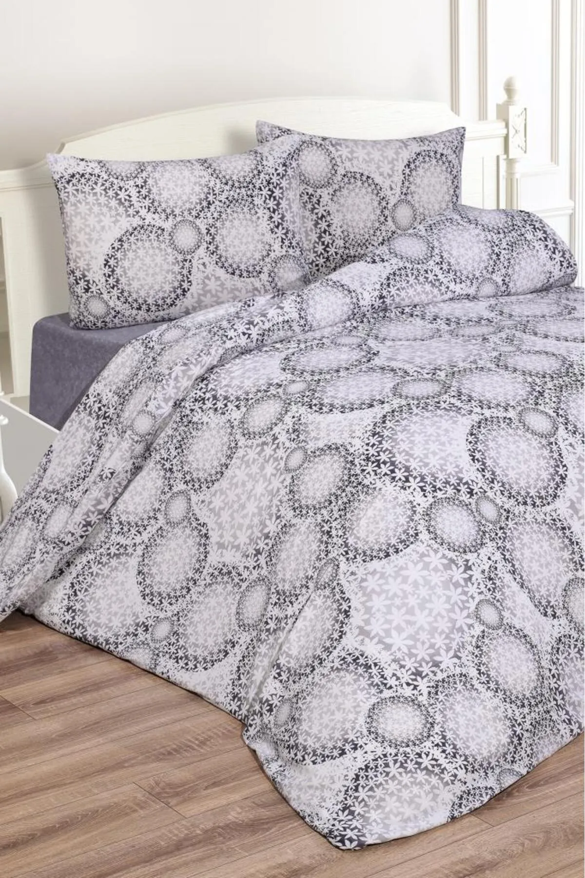 Çeyiz Diyarı  Daisy Doppelbettbezug-Set Grau
