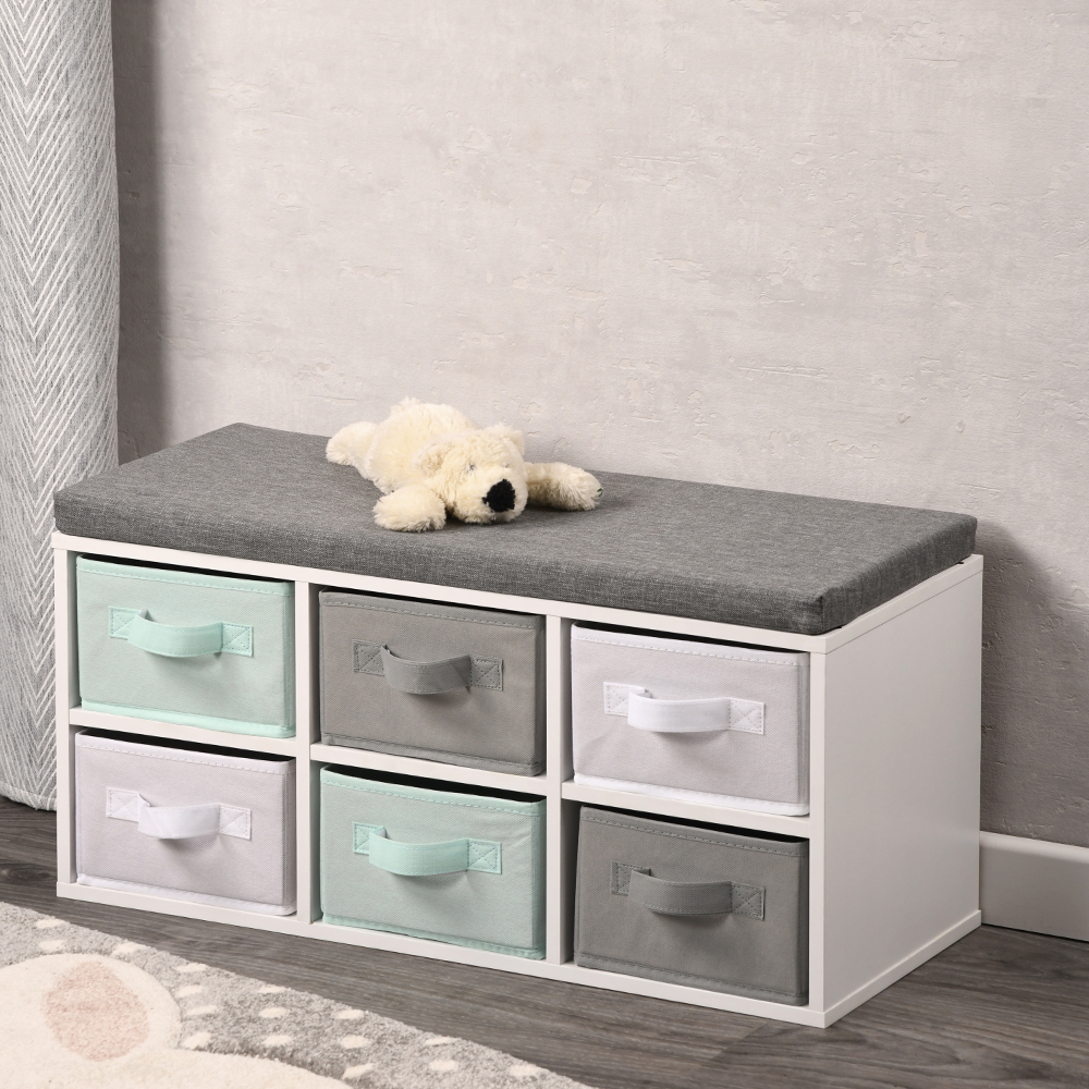 Kesper Kinder-Sitzbank mit Sitzkissen & Aufbewahrungsboxen, weiß