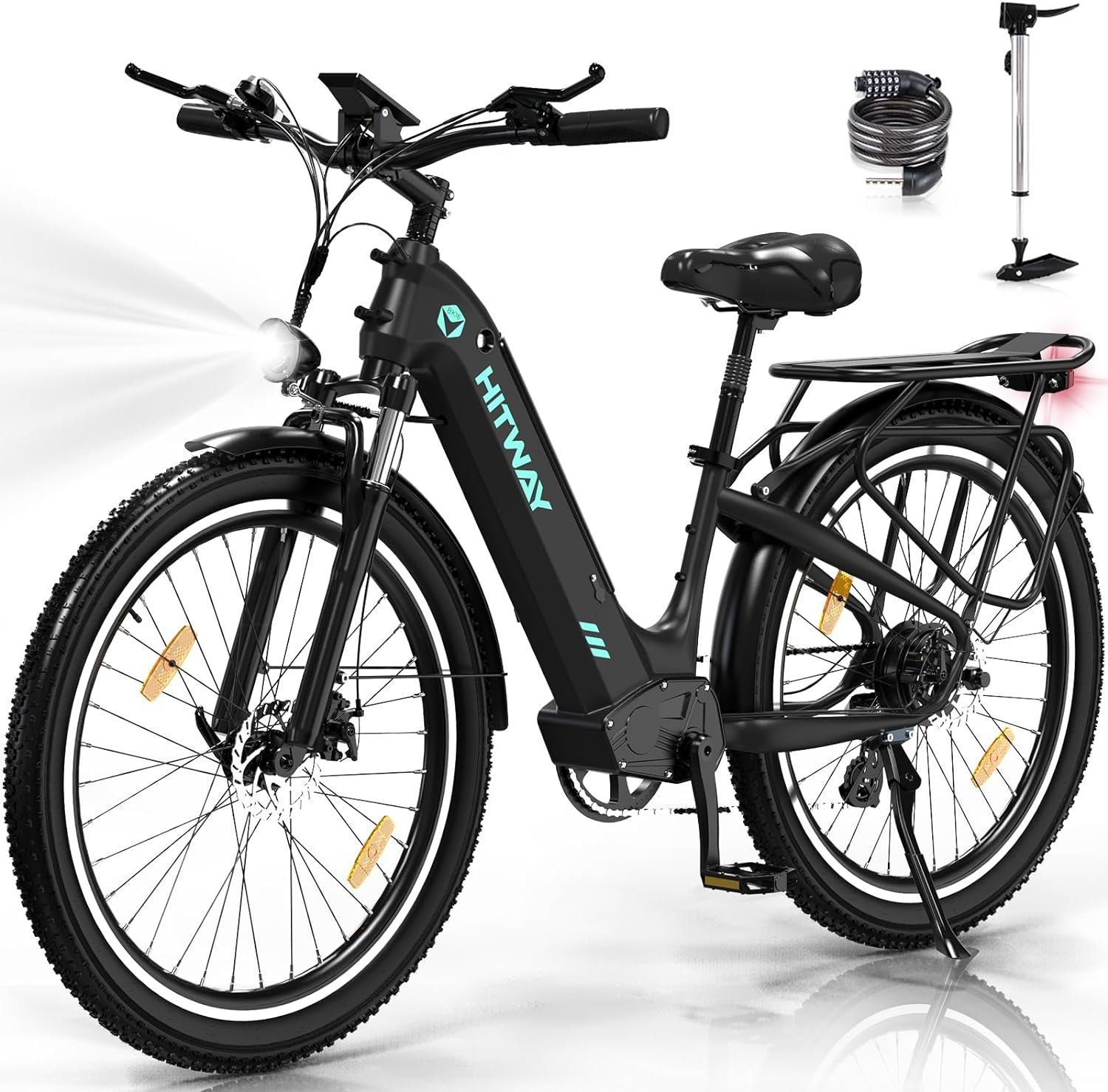 HITWAY E-Bike 26X3.0 Elektrofahrrad, E-Mountainbike 48V 18 Ah MTB max. 55–80 km, 7 Gang Shimano Altus Schaltwerk, Kettenschaltung, Mittelmotor, Ladegerät/ Pumpe/Fahrradschloss/für Damen und Herren 170 - 190 cm