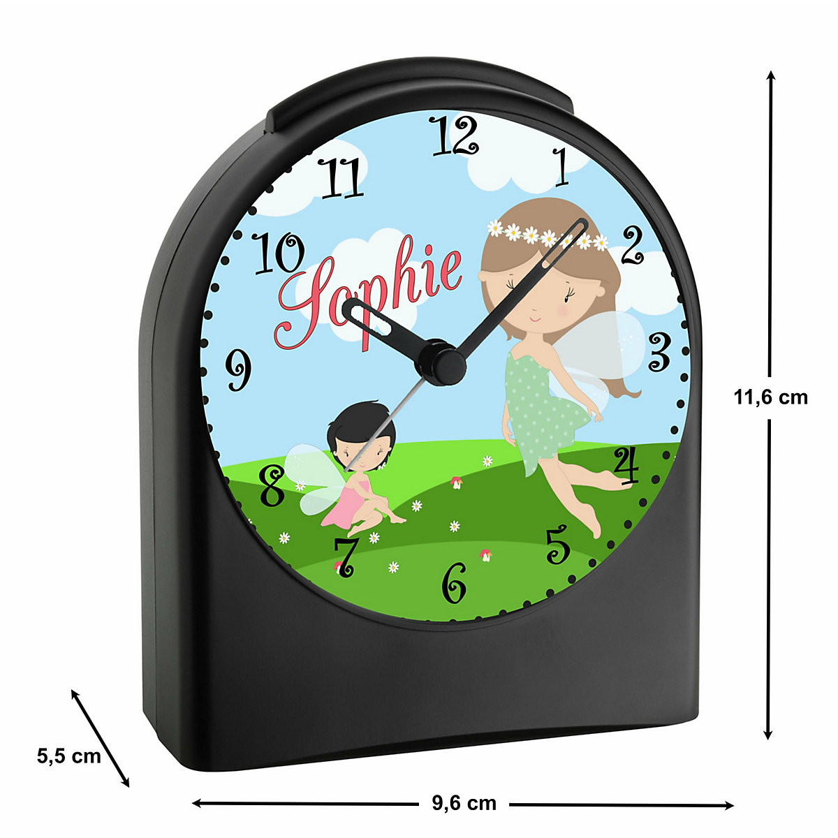 Kinder Funkwecker personalisiert mit Namen Fee Atom-/Funkuhr, 12-Stunden-Anzeigeformat, Schlummerfunktion, Nachtlicht, Geräuschlos/Ohne Ticken
