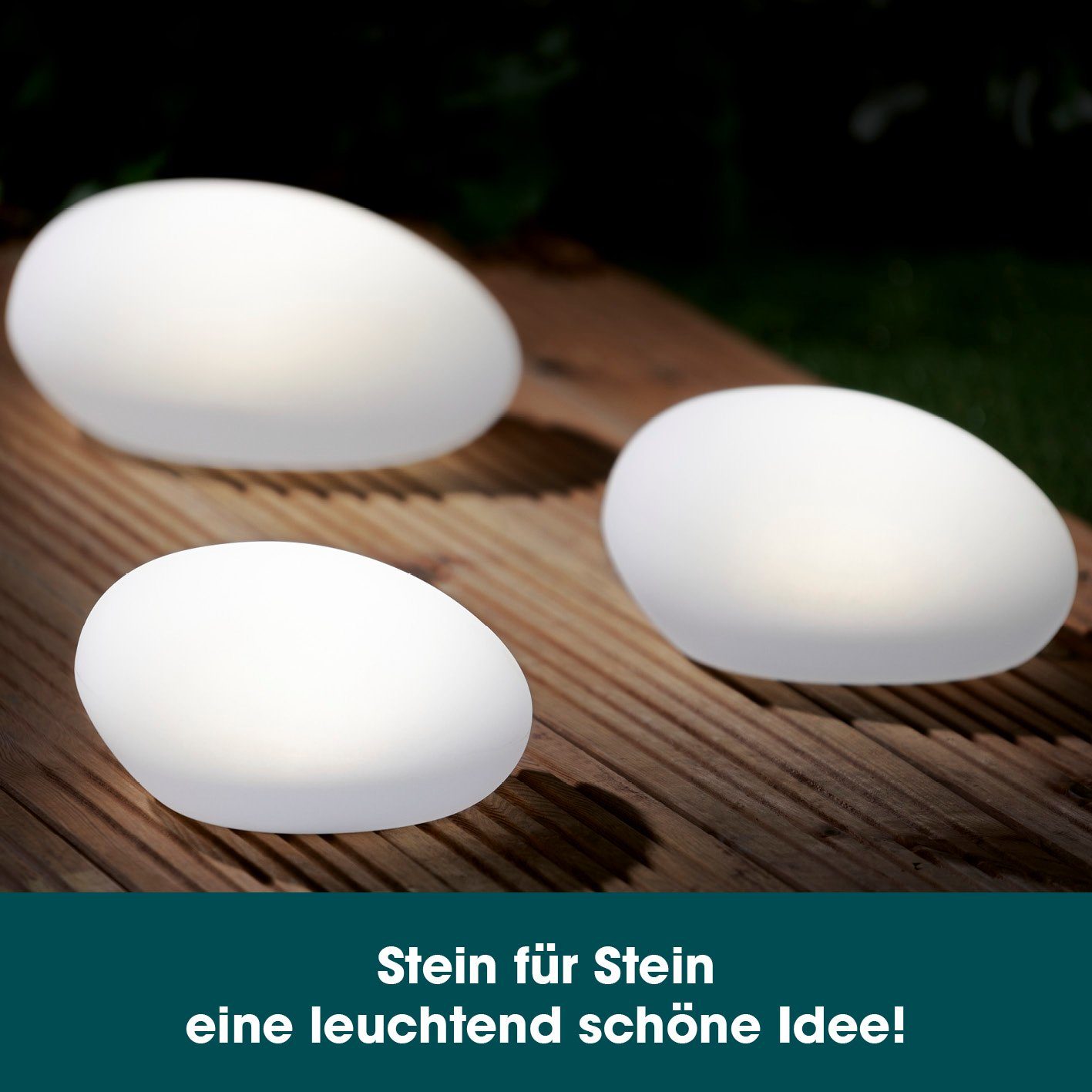 EASYmaxx LED Solarleuchte Stein Set flach 3-tlg.