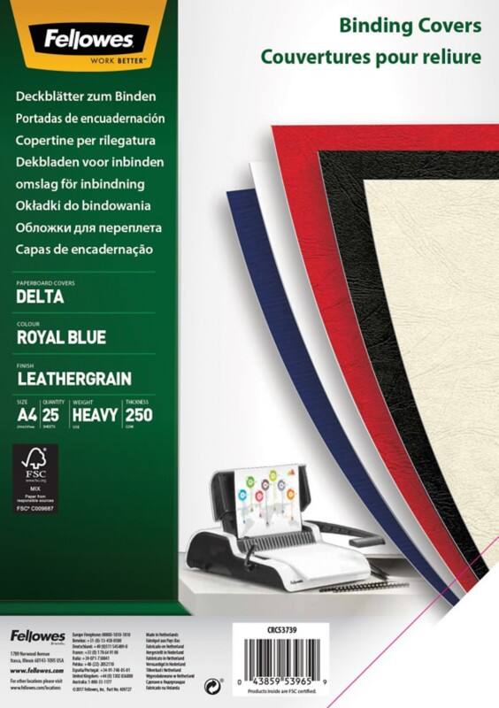 Fellowes Einbanddeckel Zellstoff DIN A4 Lederstruktur Blau 25 Stück