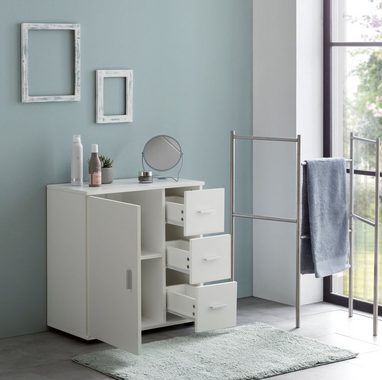 KADIMA DESIGN Badkommode Badezimmerschrank, hoher Stauraum, mattes Weiß, elegante Griffe