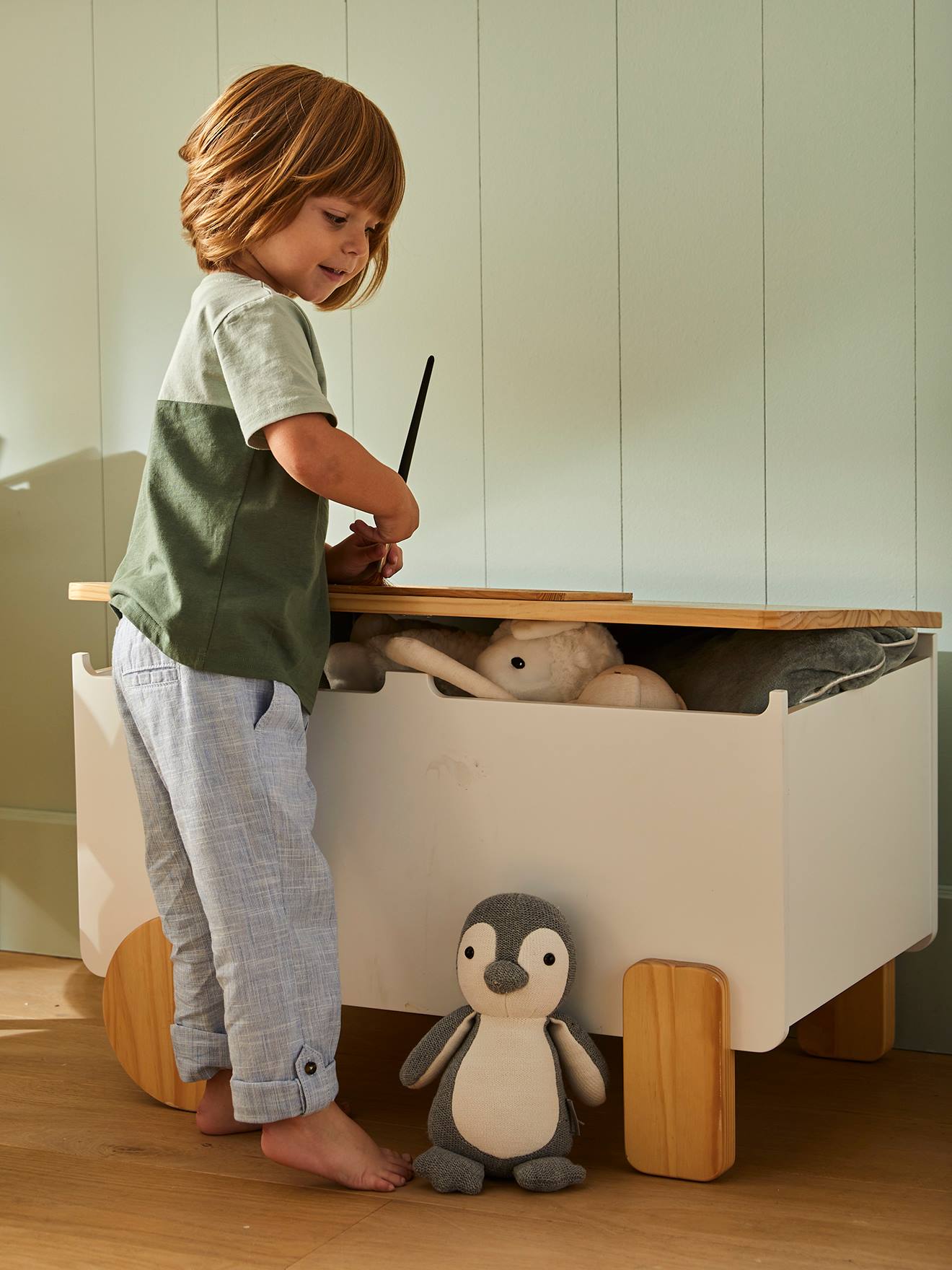 Vertbaudet Kinderzimmer Spielzeugtruhe mit Rollen ROLLIE - weiß