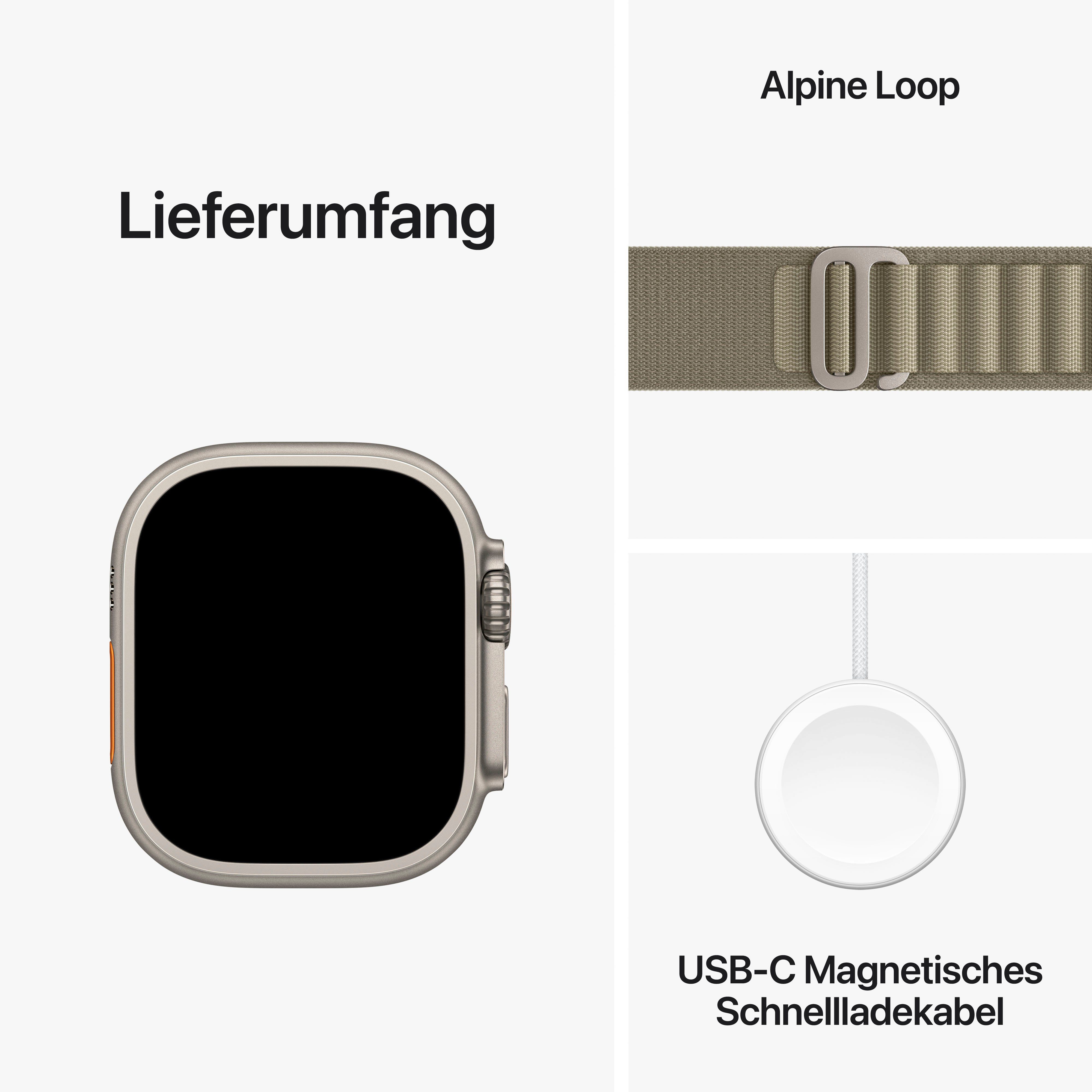 Apple Watch Ultra 2 GPS 49 mm + Cellular Titanium Medium Smartwatch (4,9 cm/1,92 Zoll, Watch OS 10), Alpine Loop