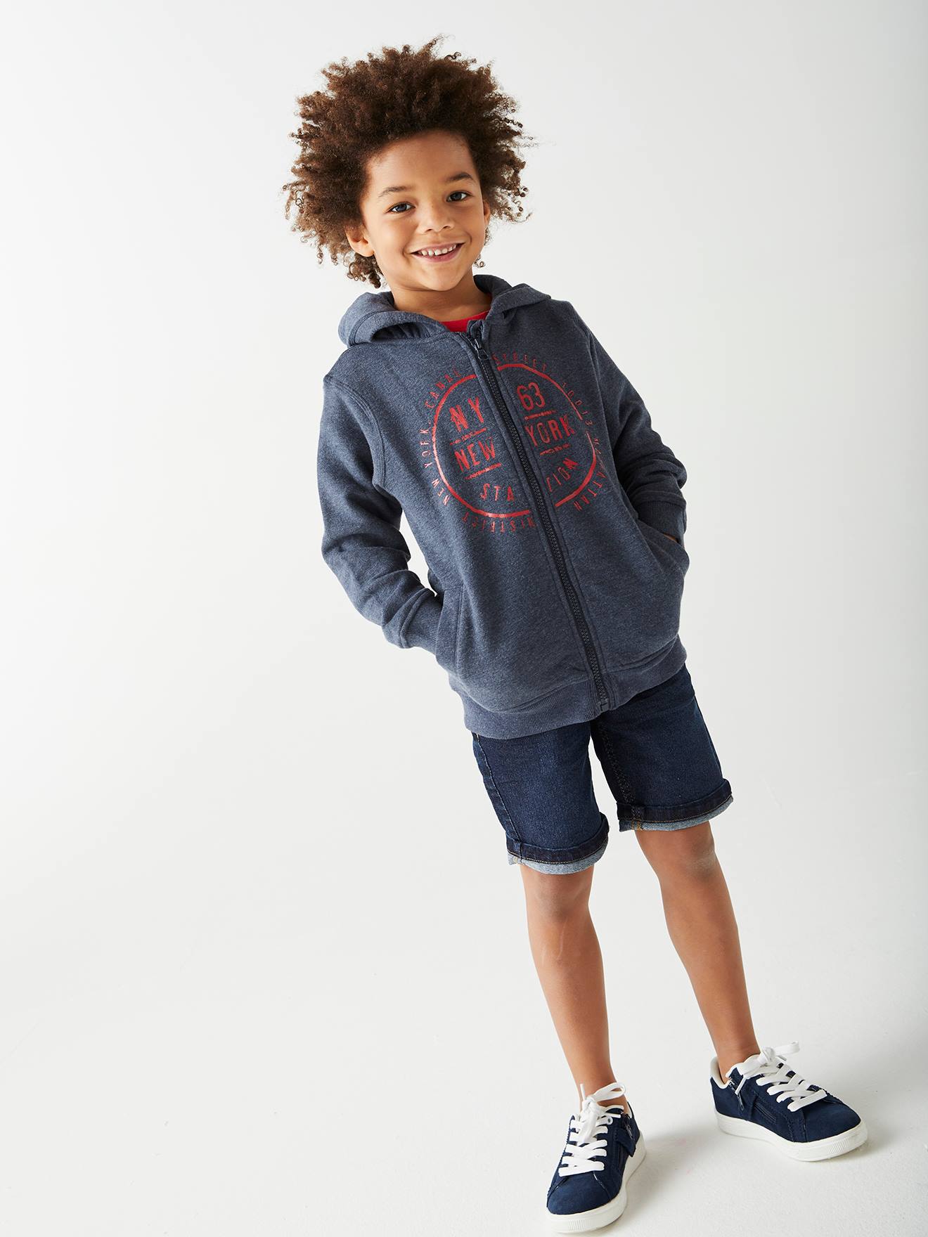 Sweat zippé à capuche Basics garçon motif graphique encre