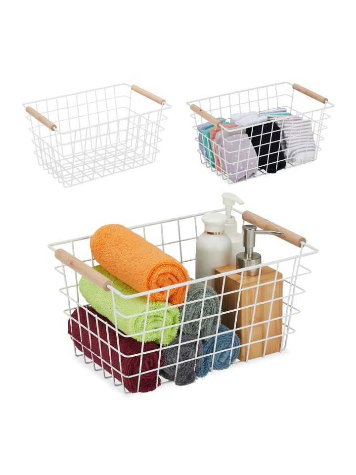 relaxdays 3 x Drahtkorb in Weiß - (B)31x (H)16 x (T)21 cm günstig kaufen onesize