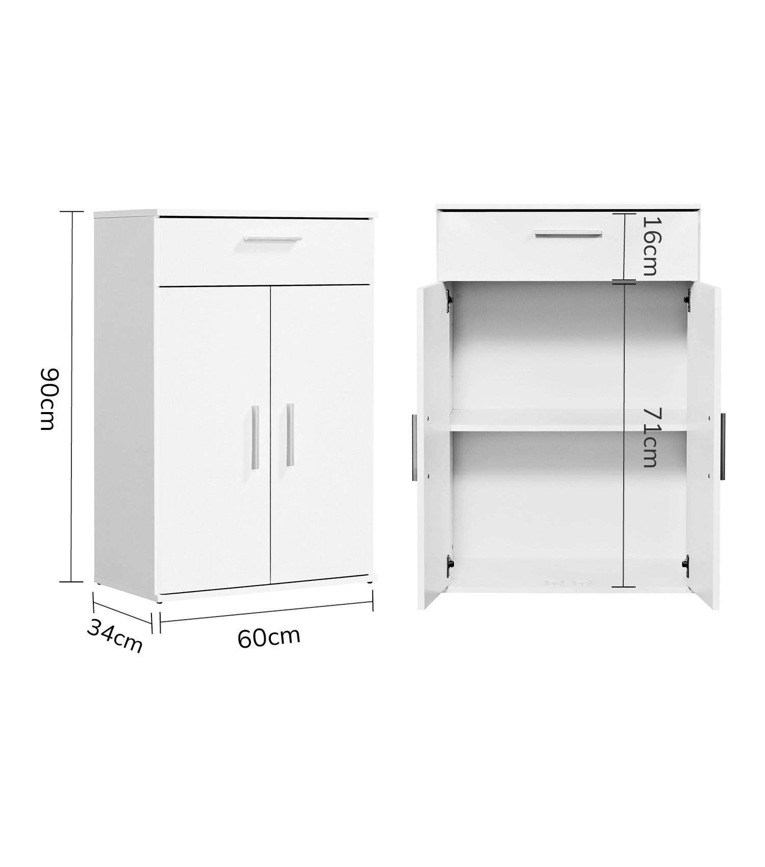 mokebo Mehrzweckschrank Der Praktische (90cm Höhe) Apothekerschrank, Vorratschrank, Schuhschrank, Küchenschrank Weiß