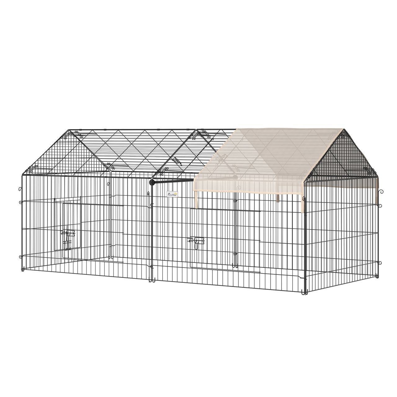 PawHut Freigehege Freilaufgehege Hasenkäfig mit Sonnenschutz Metall Beige Schwarz 220 x 103 x 103 cm